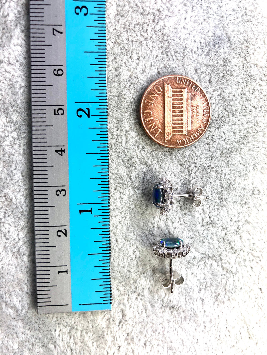 Dainty Australian Opal Earrings - Green Blue Fire Opal - Genuine Australian Triplet Opal Earrings in Sterling Silver White Gold Plated