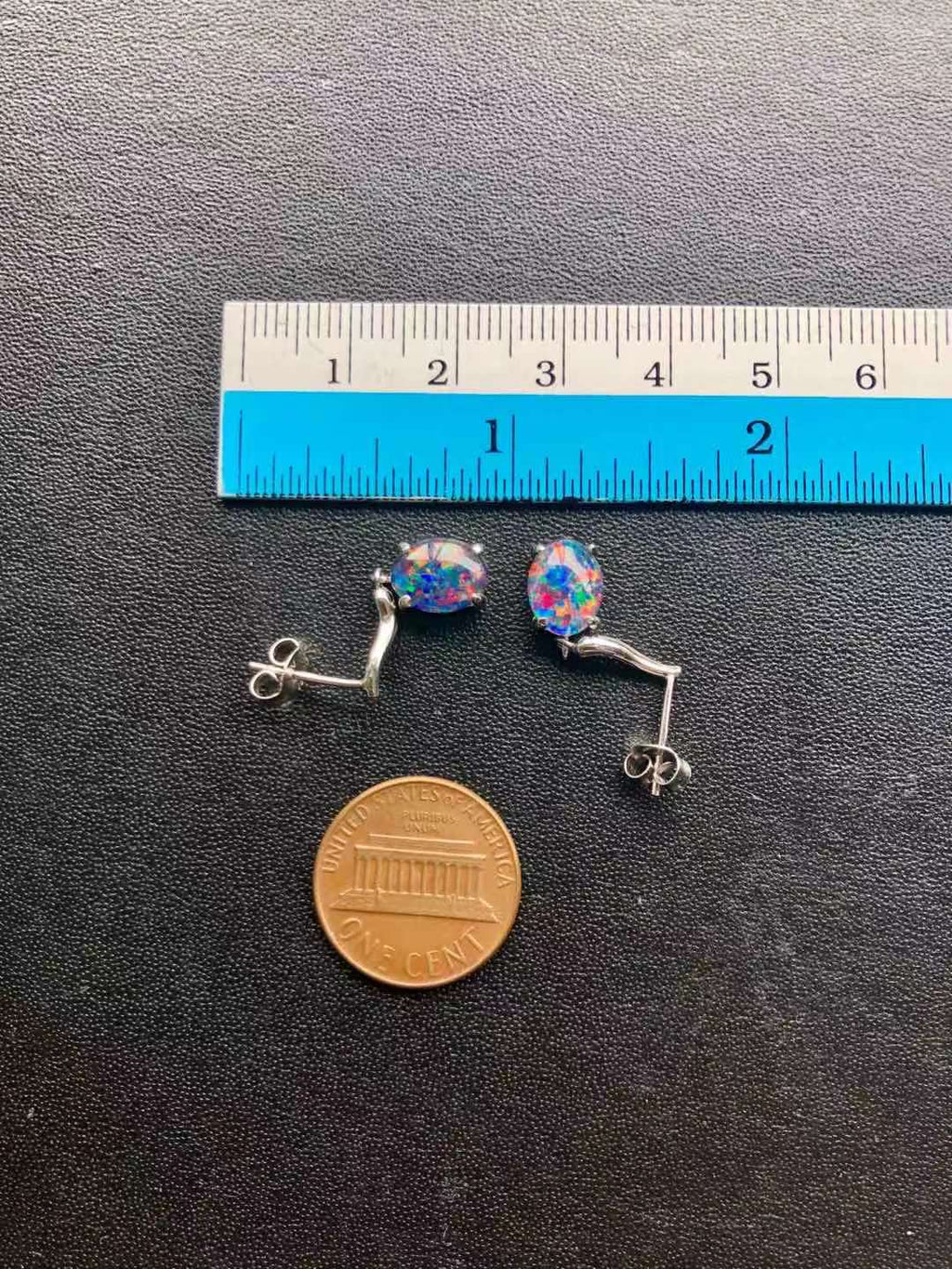 Australian Opal Earrings - Multi Color Fire Opal - Genuine Australian Triplet Opal Earrings in Sterling Silver White Gold Plated