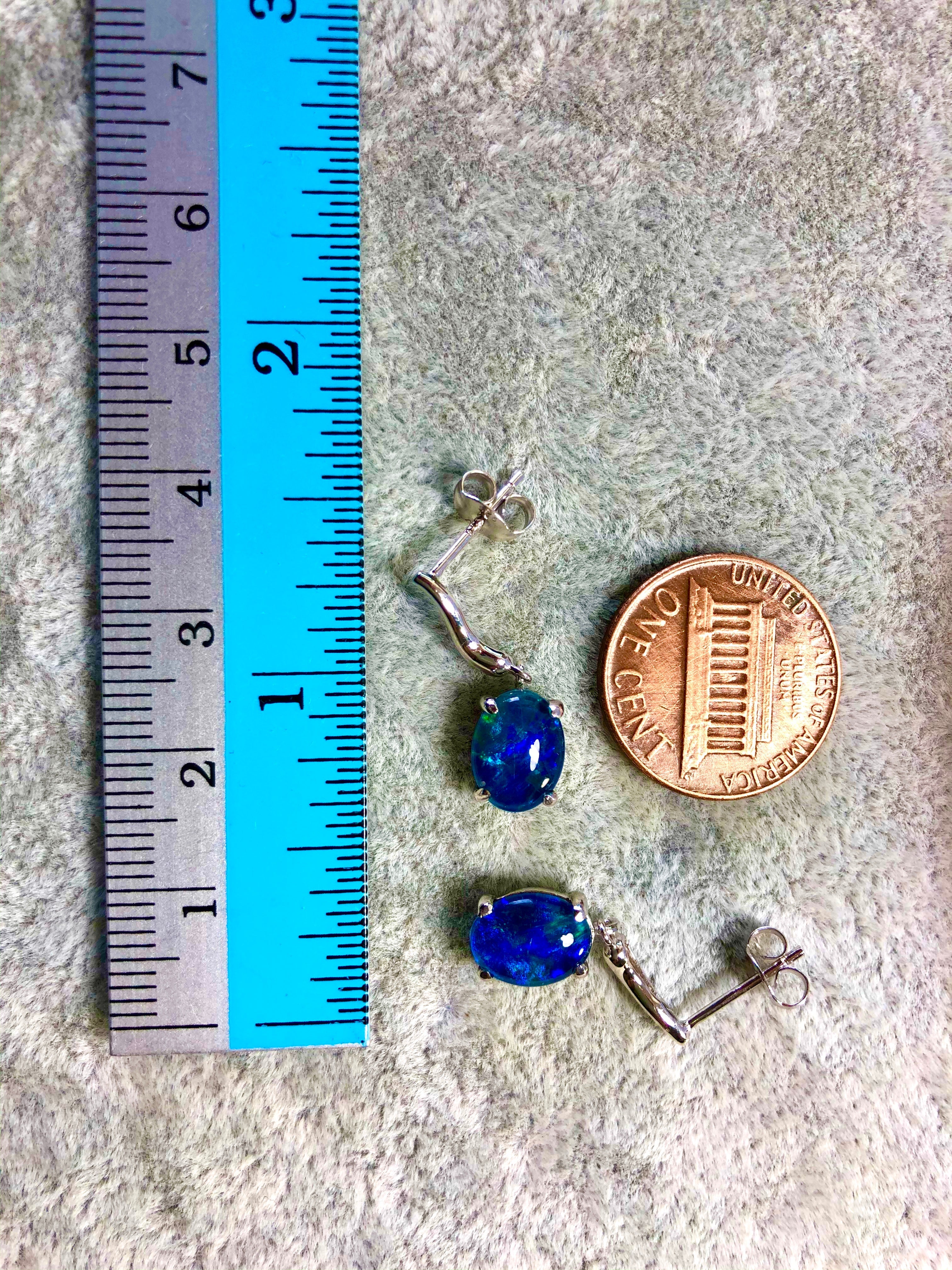 Australian Triplet Opal Earrings -Ocean Blue Opal - Genuine Australian Triplet Opal Earrings in Sterling Silver White Gold Plated