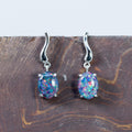 Australian Opal Earrings - Multi Color Fire Opal - Genuine Australian Triplet Opal Earrings in Sterling Silver White Gold Plated