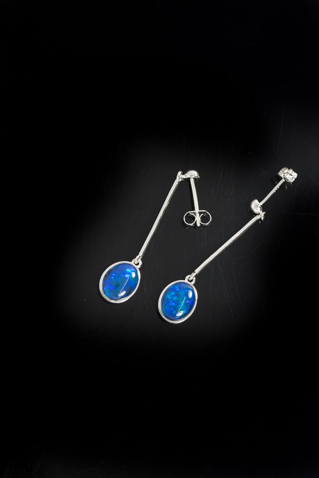 Australian Dangling Opal Earrings - Ocean Blue Colour Opal - Genuine Australian Triplet Opal Earrings in Sterling Silver White Gold Plated