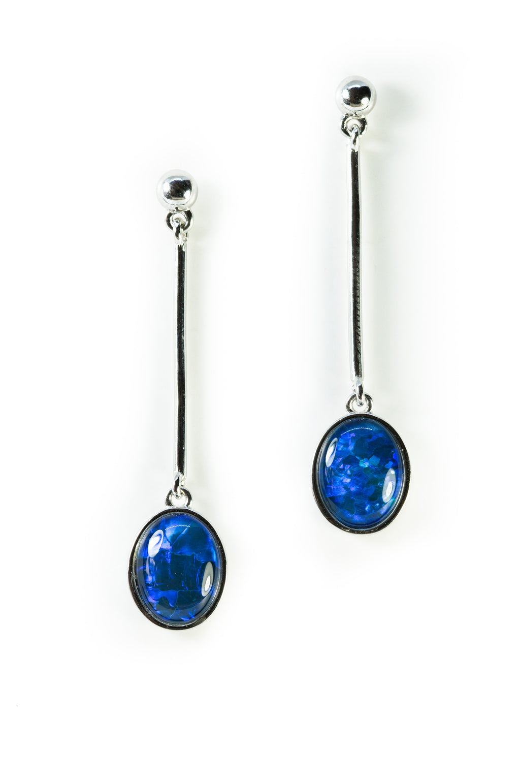 Australian Dangling Opal Earrings - Ocean Blue Colour Opal - Genuine Australian Triplet Opal Earrings in Sterling Silver White Gold Plated