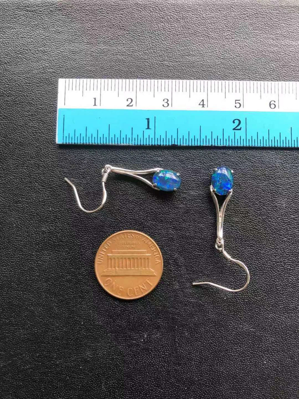 Australian Triplet Opal Earrings - Green Blue Fire Opal - Genuine Australian Triplet Opal Earrings in Sterling Silver White Gold Plated