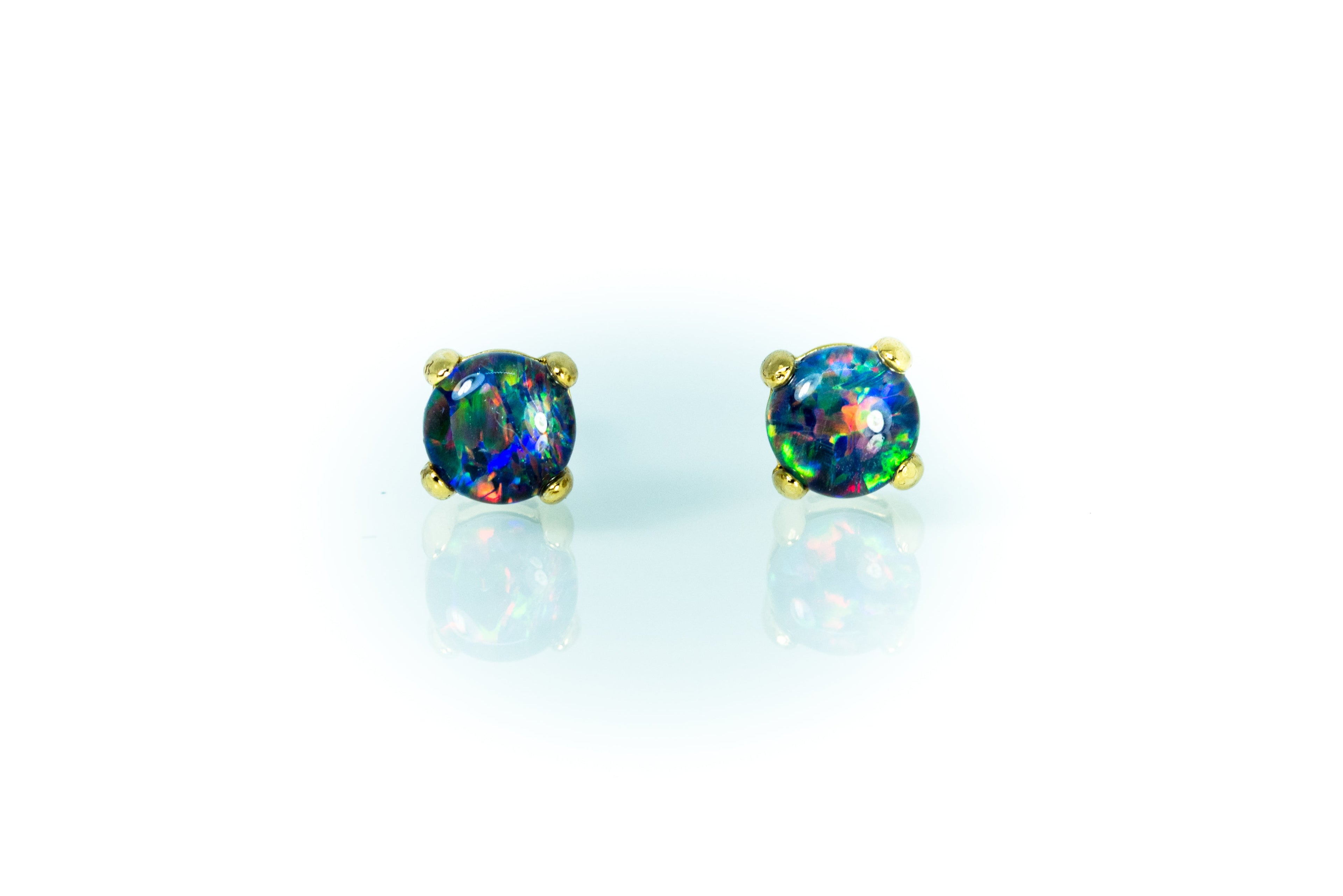 Dainty Australian Triplet Opal Earrings - Multi Color Fire Opal - Genuine Australian Triplet Opal Earrings in Sterling Silver Yellow Gold Plated