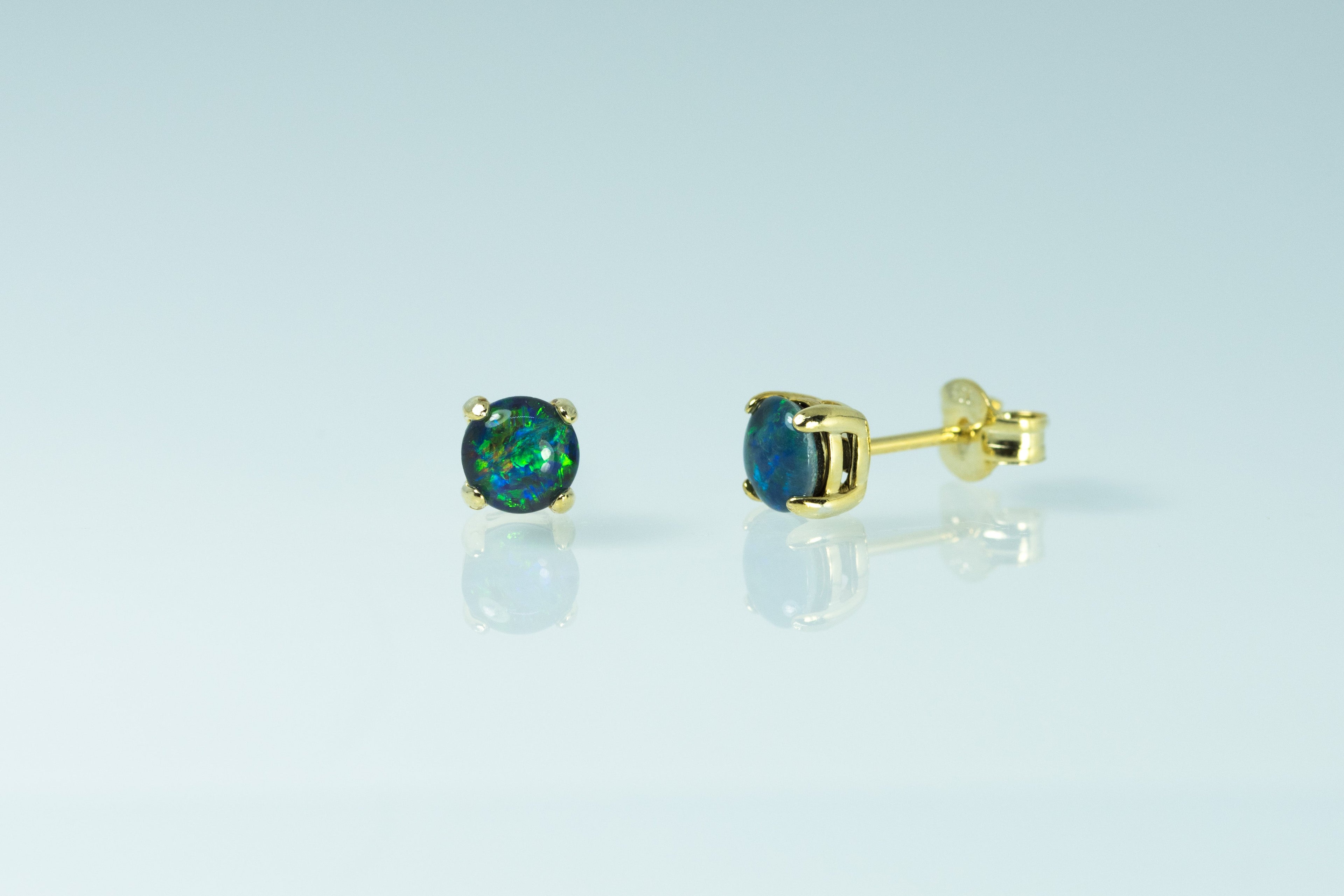 Dainty Australian Triplet Opal Earrings - Green Blue Fire Opal - Genuine Australian Triplet Opal Earrings in Sterling Silver Yellow Gold Plated