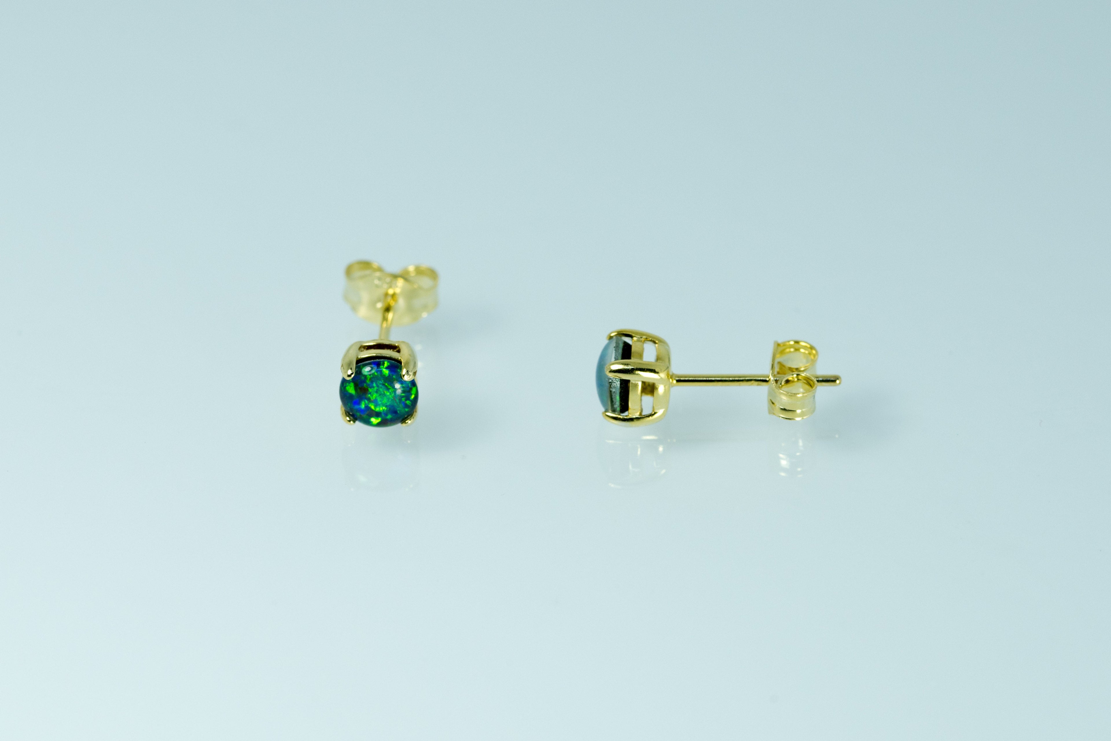 Dainty Australian Triplet Opal Earrings - Green Blue Fire Opal - Genuine Australian Triplet Opal Earrings in Sterling Silver Yellow Gold Plated