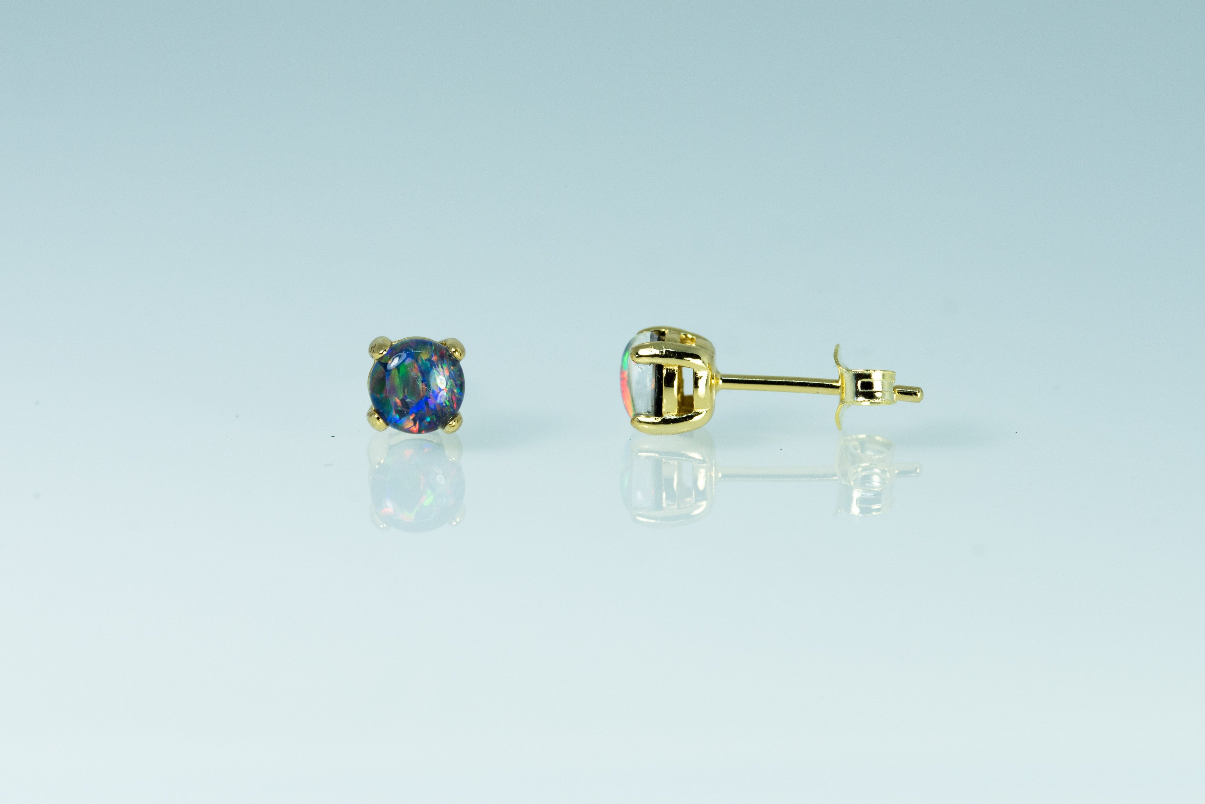 Dainty Australian Triplet Opal Earrings - Multi Color Fire Opal - Genuine Australian Triplet Opal Earrings in Sterling Silver Yellow Gold Plated