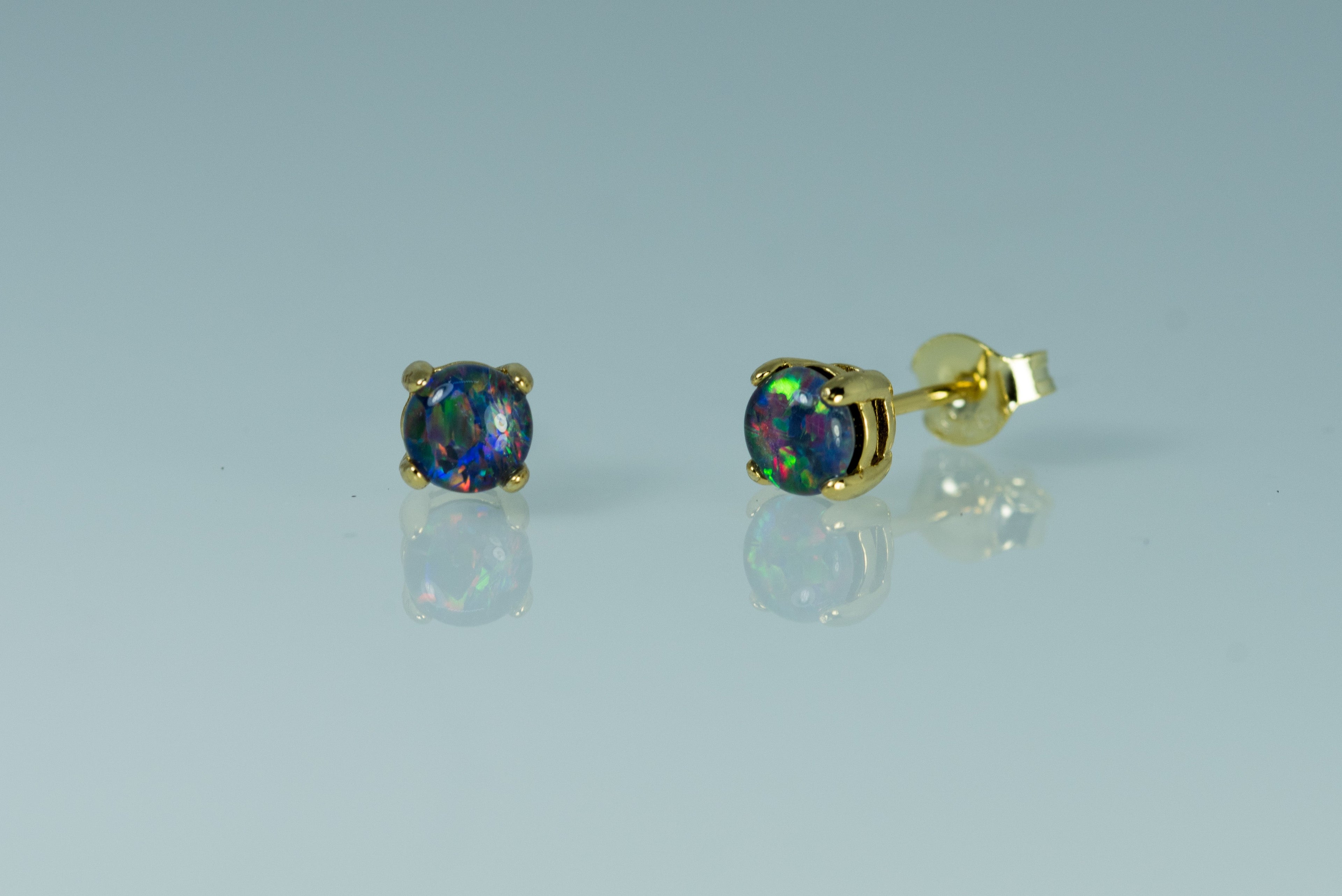 Dainty Australian Triplet Opal Earrings - Multi Color Fire Opal - Genuine Australian Triplet Opal Earrings in Sterling Silver Yellow Gold Plated