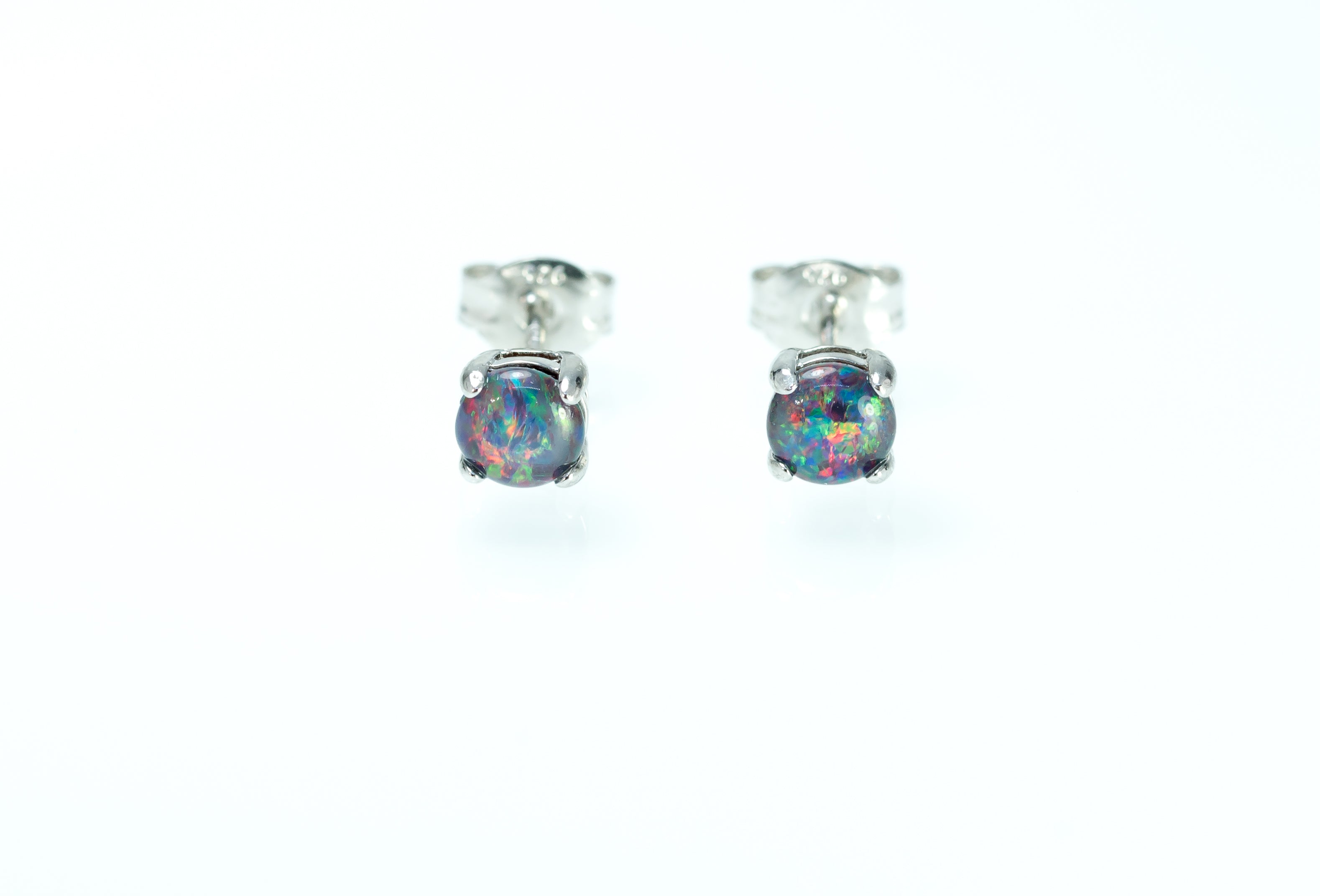 Dainty Australian Triplet Opal Earrings - Multi Colour Dainty Opal - Genuine Australian Triplet Opal Earrings in Sterling Silver White Gold Plated