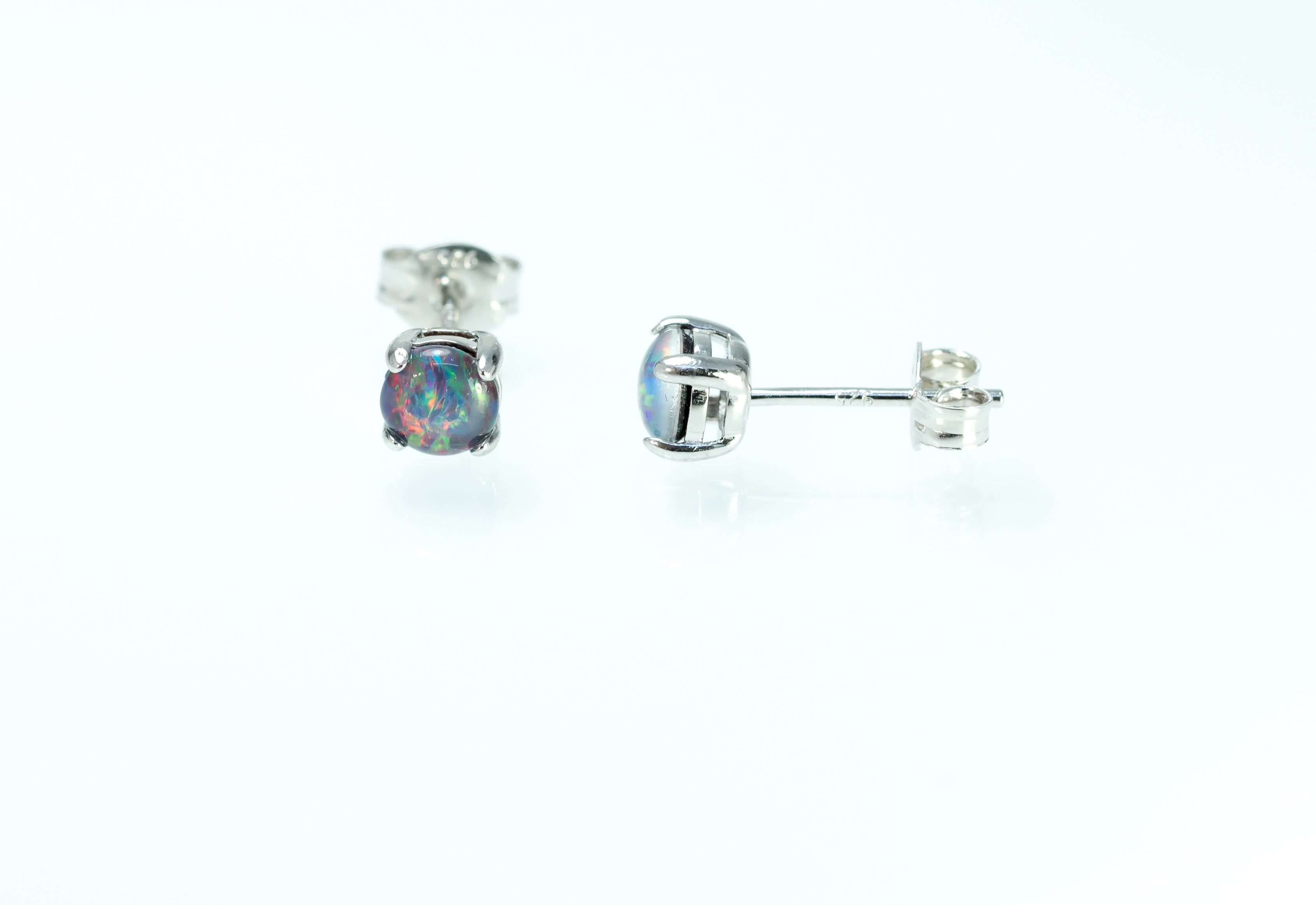 Dainty Australian Triplet Opal Earrings - Multi Colour Dainty Opal - Genuine Australian Triplet Opal Earrings in Sterling Silver White Gold Plated
