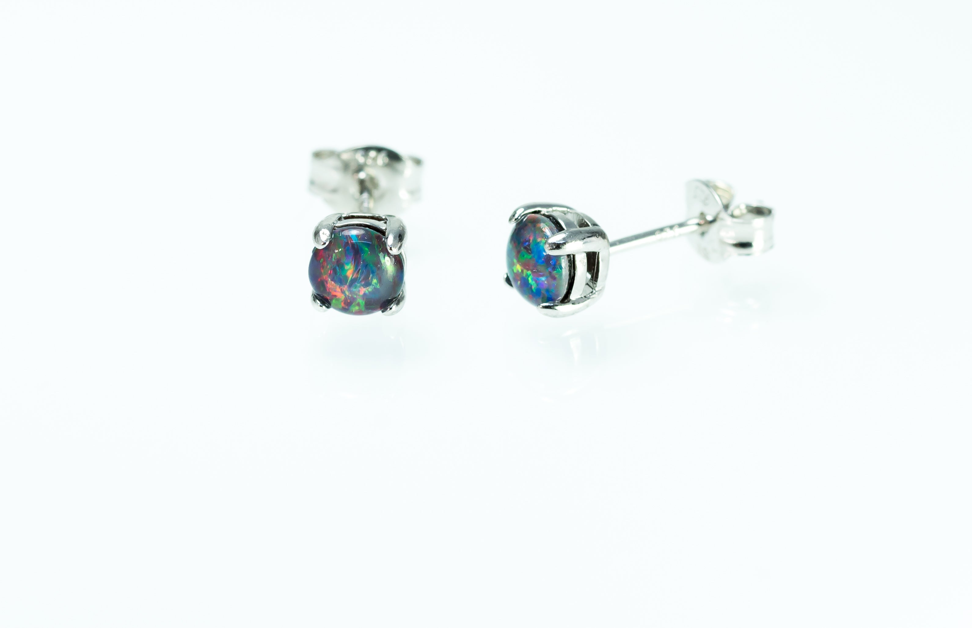 Dainty Australian Triplet Opal Earrings - Multi Colour Dainty Opal - Genuine Australian Triplet Opal Earrings in Sterling Silver White Gold Plated