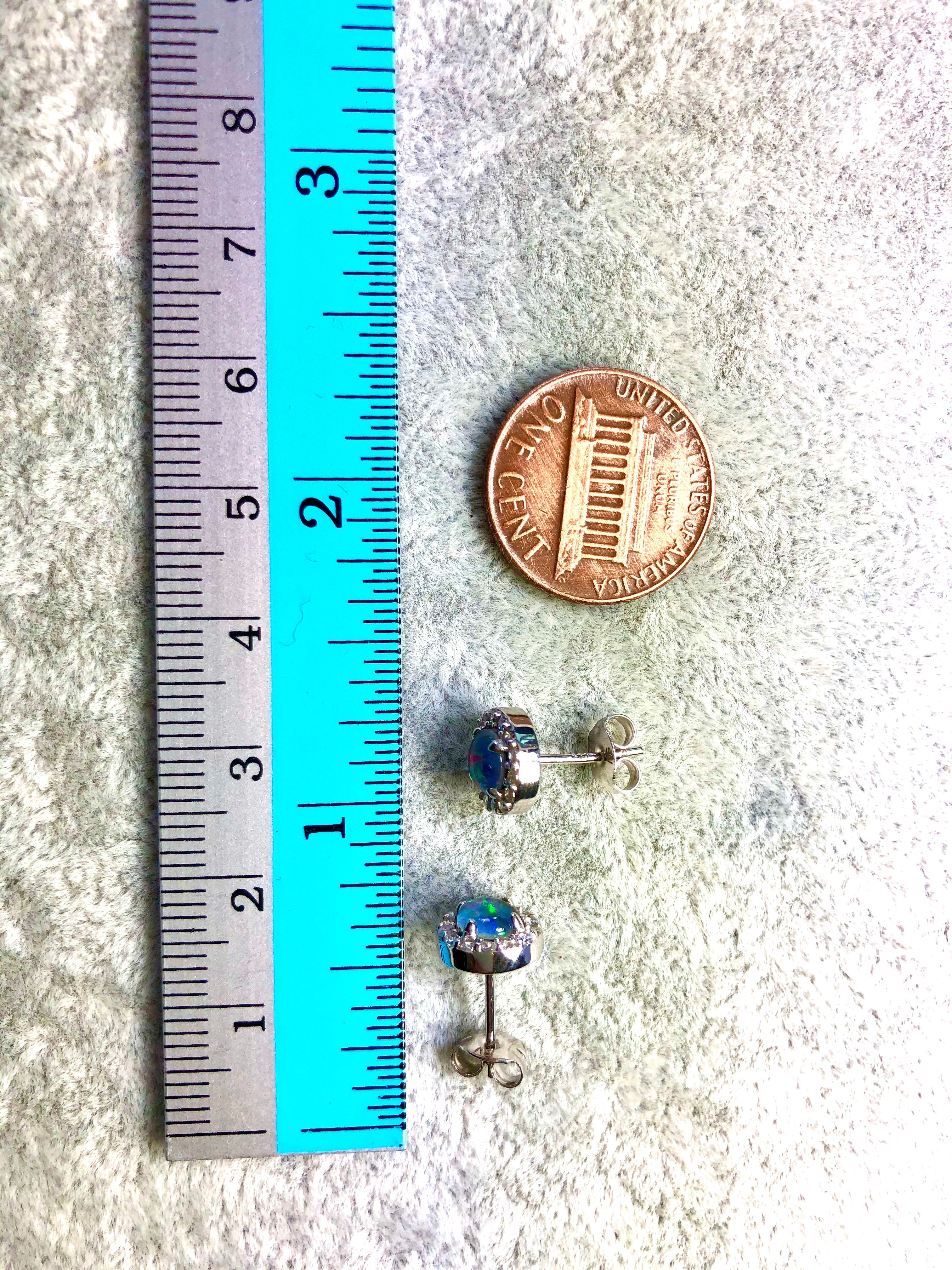 Dainty Australian Triplet Opal Earrings - Multi Color Fire Opal - Genuine Australian Triplet Opal Earrings in Sterling Silver Yellow Gold Plated