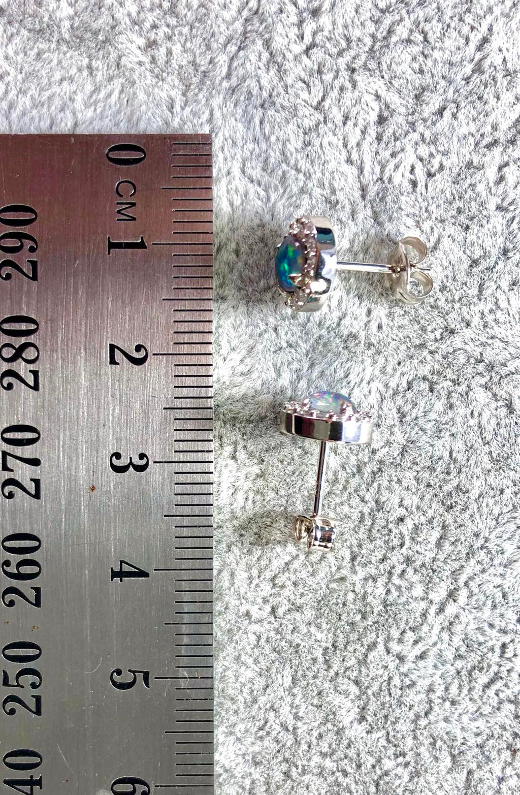 Australian Sparking Green Blue Triplet Opal Earrings in Sterling Silver White Gold-Plated, Halo Cluster Design