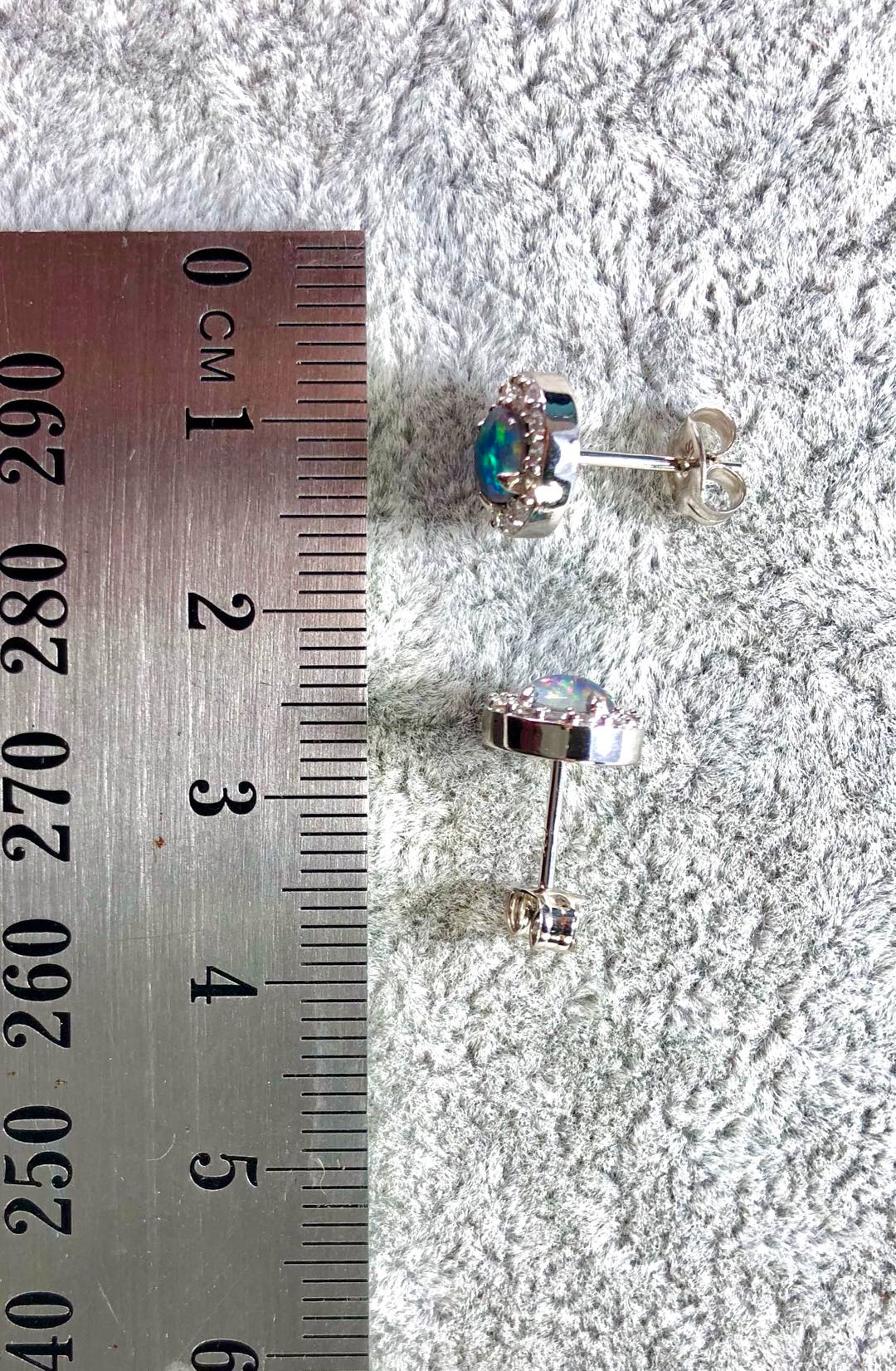 Australian Sparking Multi Color Triplet Opal Earrings in Sterling Silver White Gold-Plated, Halo Cluster Design