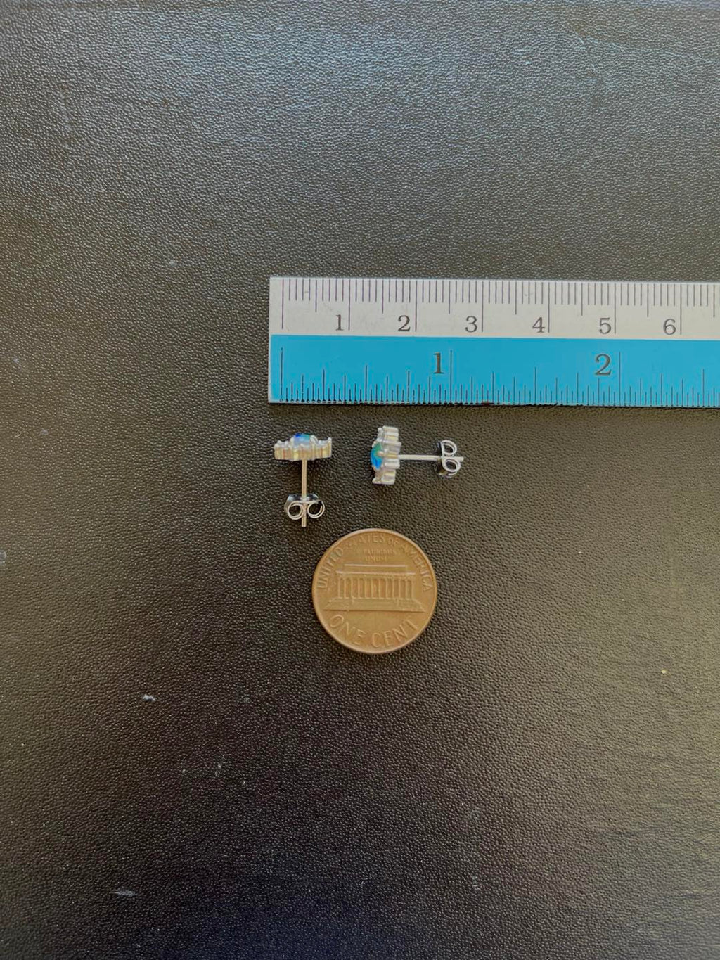 Daisy Design Australian Opal Earrings - Green Blue Fire Triplet Opal in Sterling Silver White Gold Plated