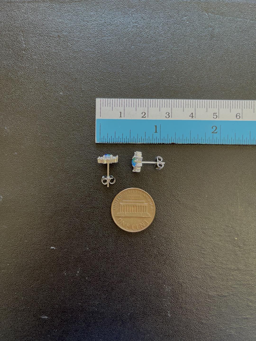 Daisy Design Australian Opal Earrings - Green Blue Fire Triplet Opal in Sterling Silver White Gold Plated