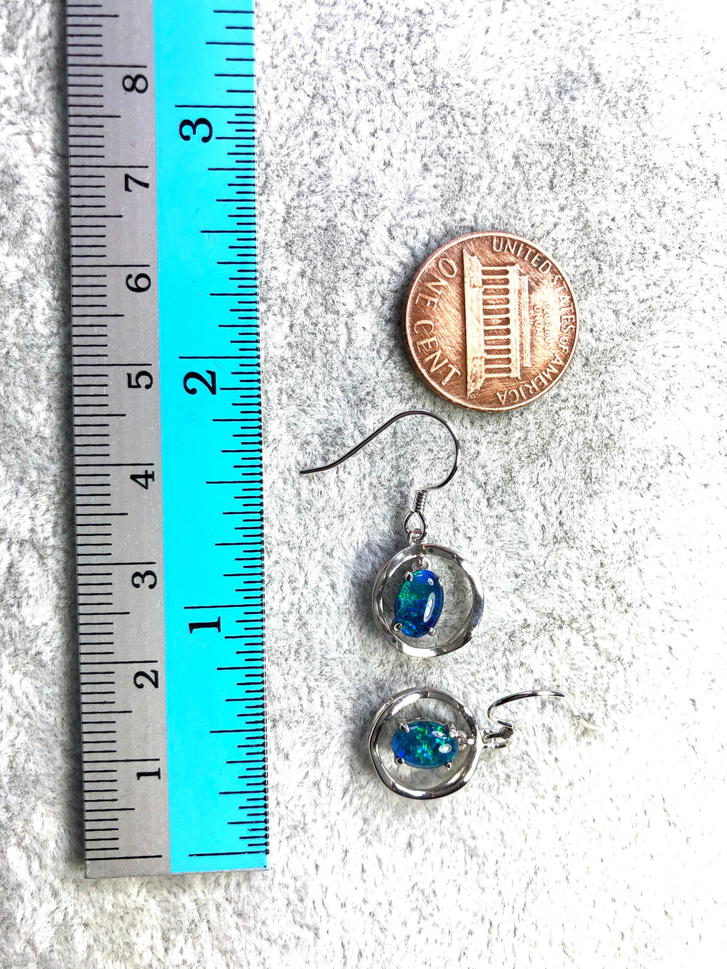 Australian Triplet Opal Earrings - Green Blue Fire Opal - Genuine Australian Triplet Opal Earrings in Sterling Silver White Gold Plated