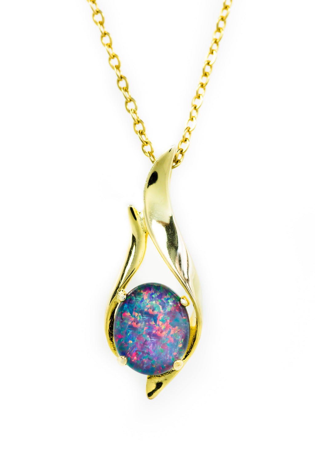 Australian Black Opal Triplet - Genuine Australian Triplet Opal Necklace Pendant - Yellow Gold Plated on Sterling Silver Women's Jewelry - Contemporary Design