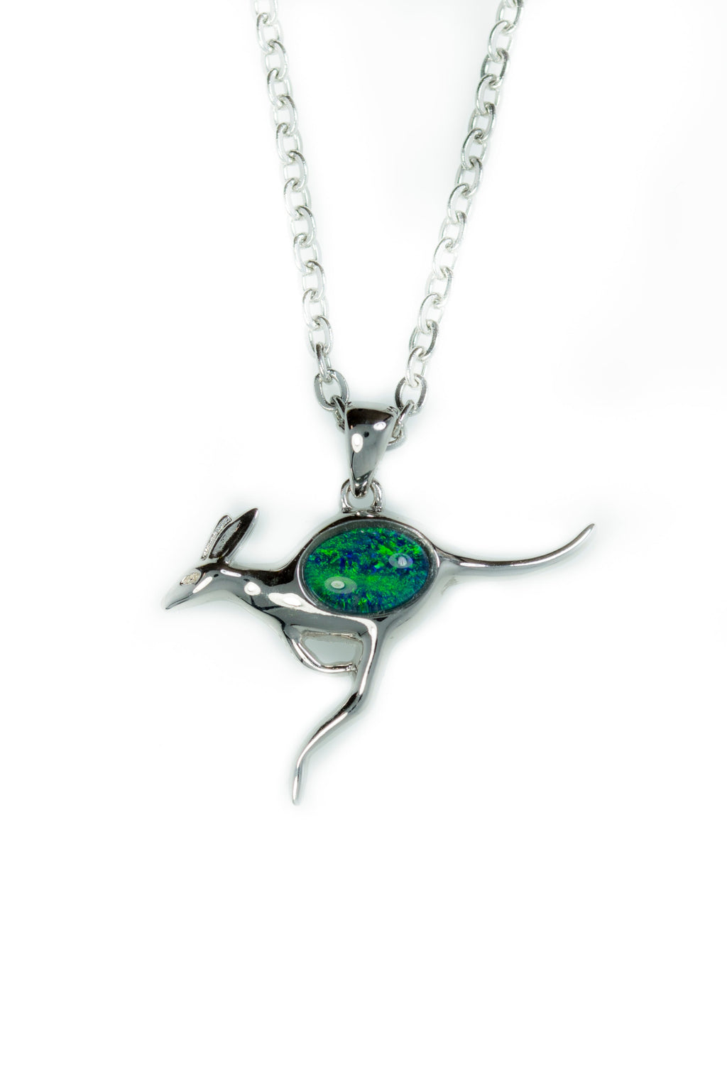 Australian Opal Kangaroo Pendant - Multi Color Fire Opal Necklace - Genuine Australian Triplet Opal Necklace Pendant in Sterling Silver White Gold Plated