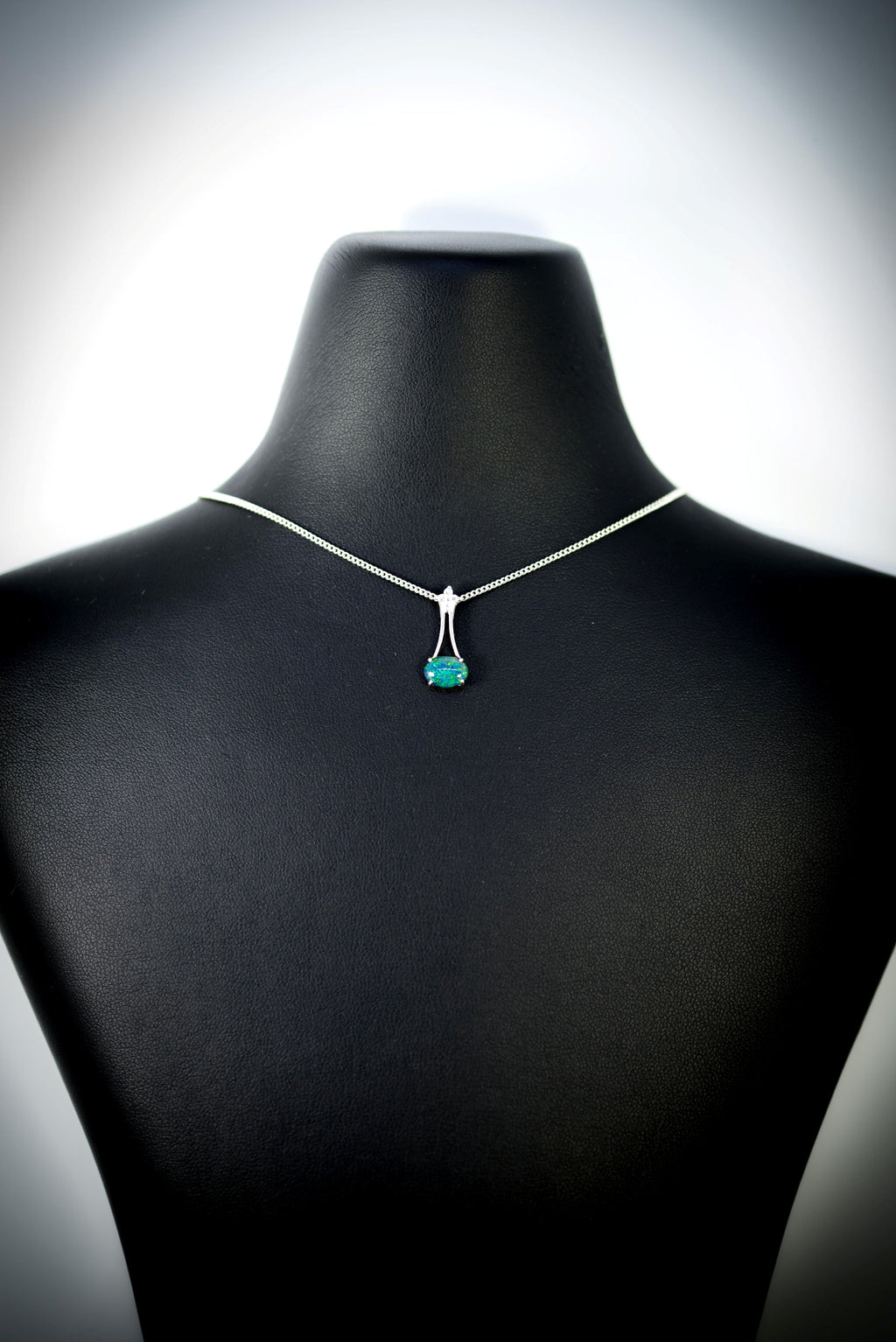 Australia Triplet Opal Necklace - Blue Green Fire Opal Necklace - Genuine Australian Triplet Opal - Sterling Silver White Gold Plated