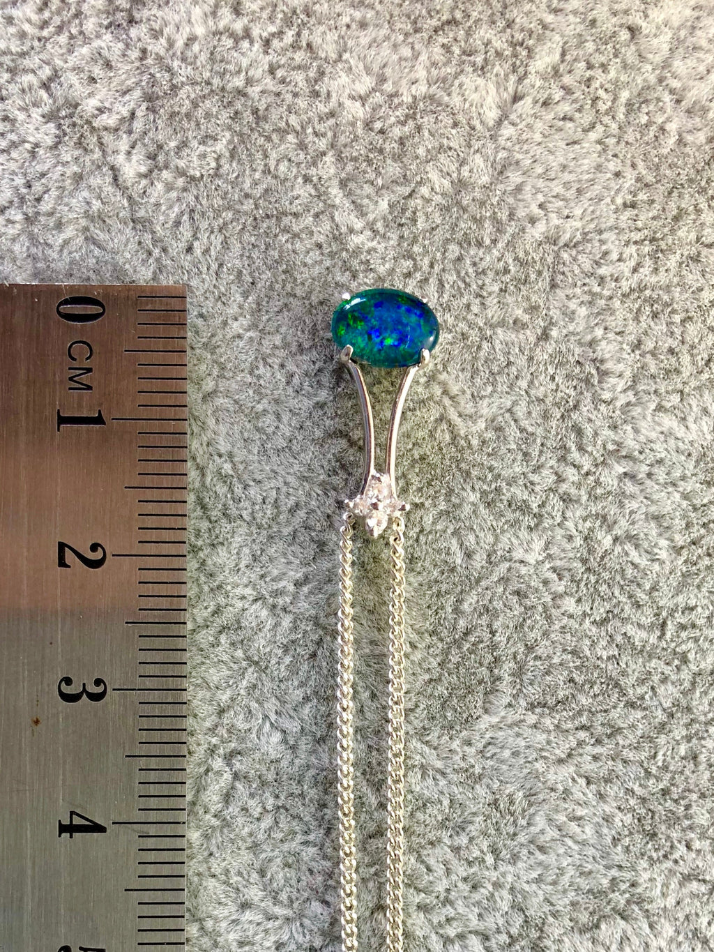 Australia Triplet Opal Necklace - Blue Green Fire Opal Necklace - Genuine Australian Triplet Opal - Sterling Silver White Gold Plated