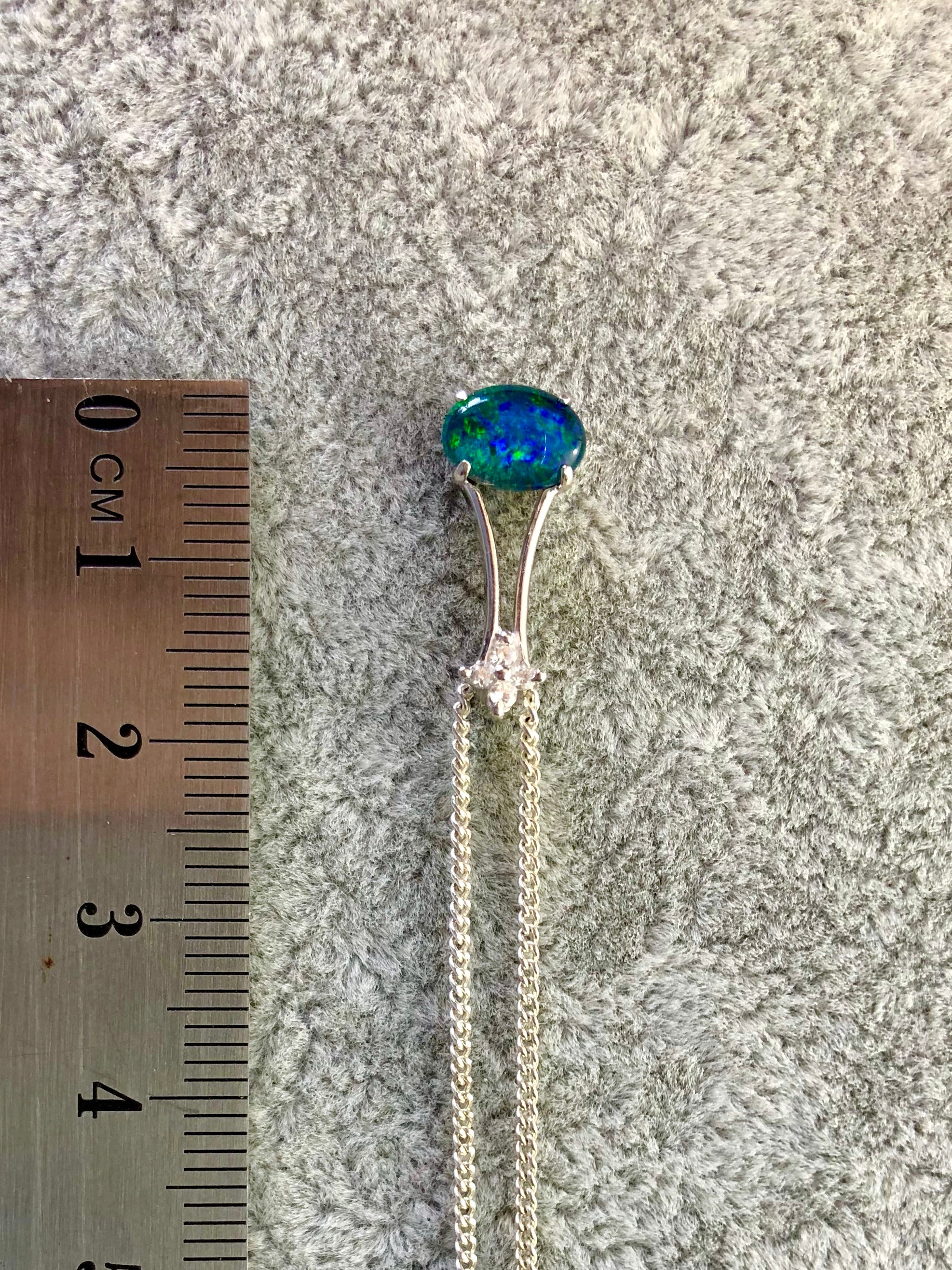 Australia Triplet Opal Necklace - Blue Green Fire Opal Necklace - Genuine Australian Triplet Opal - Sterling Silver White Gold Plated