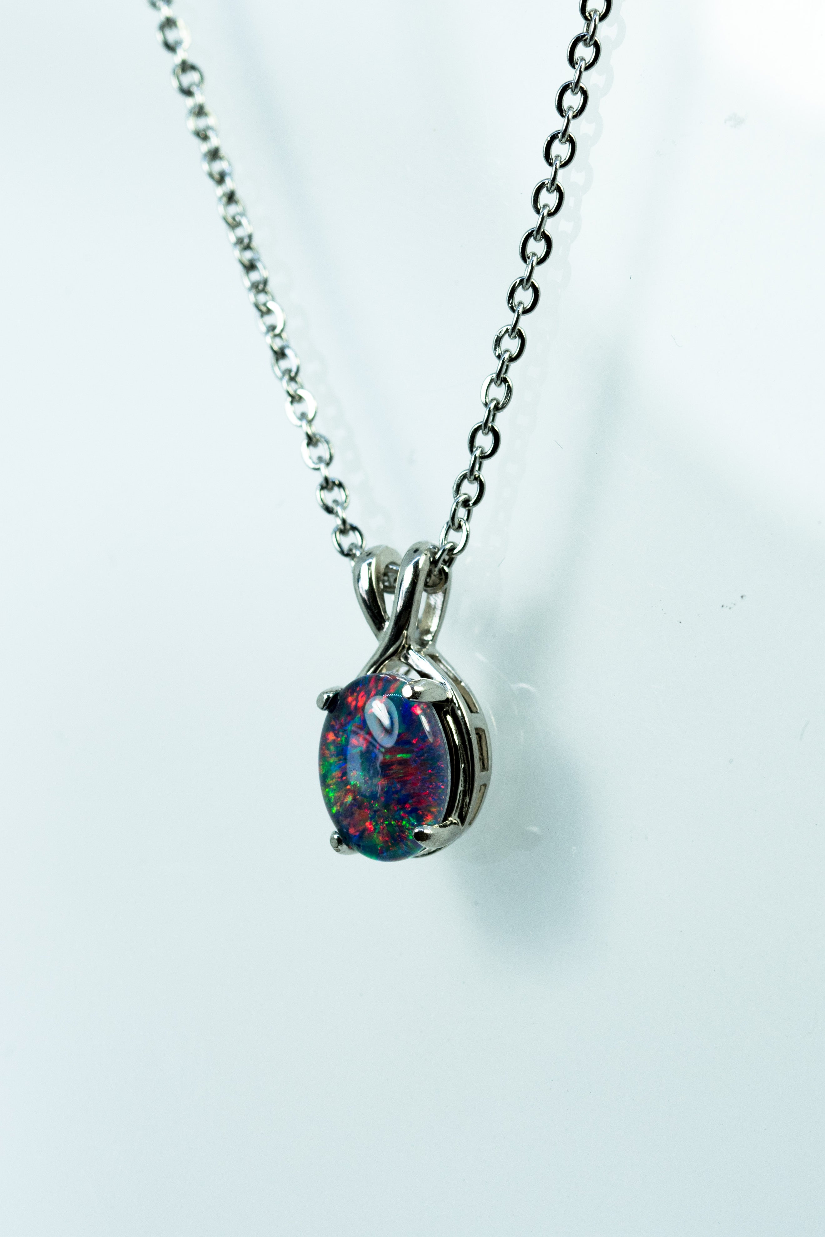 Danity Australia Triplet Opal Necklace - Multi Color Pendant - Genuine Australian Triplet Opal Necklace Pendant in Sterling Silver White Gold Plated