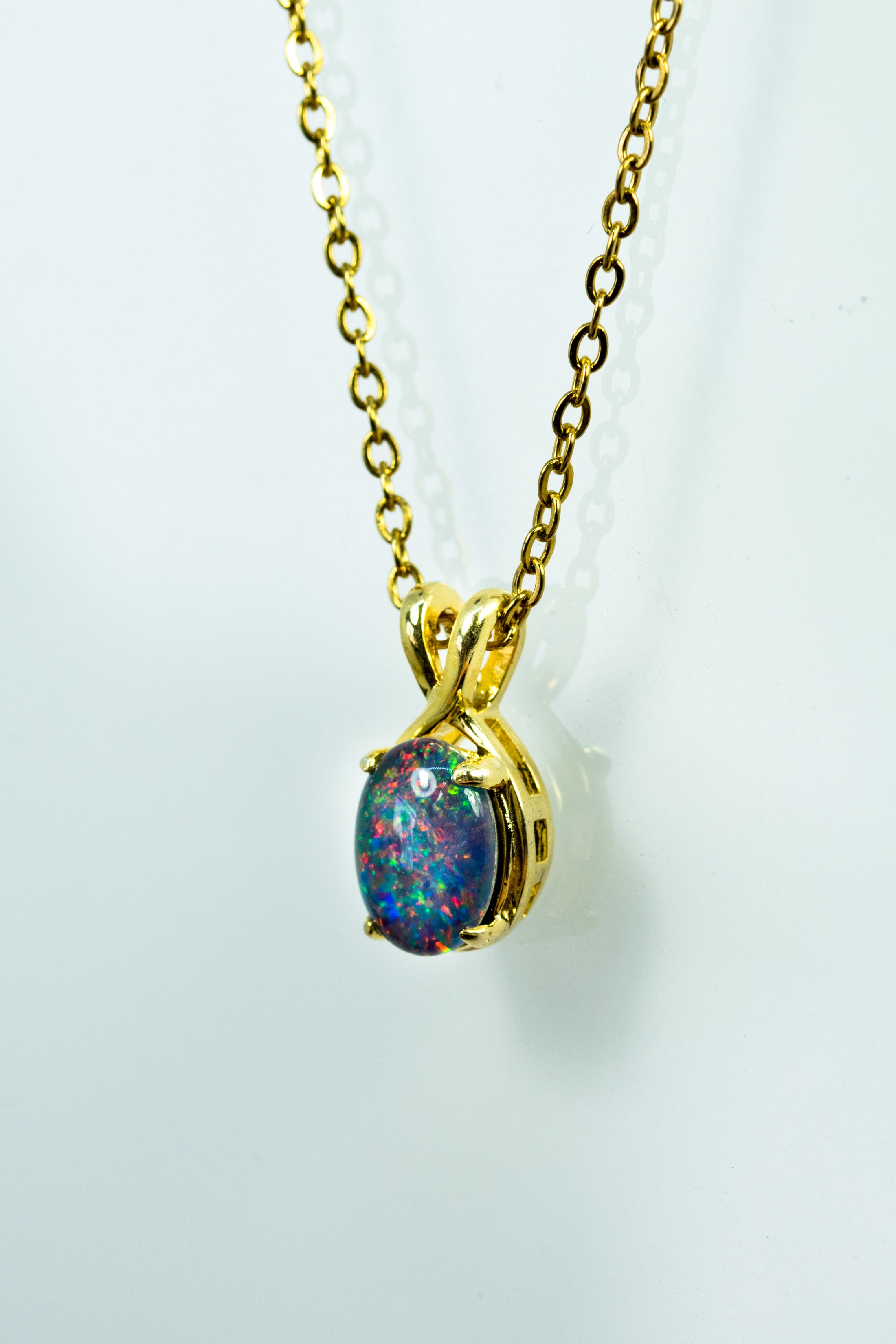 Danity Australia Triplet Opal Necklace - Multi Color Opal Pendant - Genuine Australian Triplet Opal Necklace Pendant in Sterling Silver Yellow Gold Plated