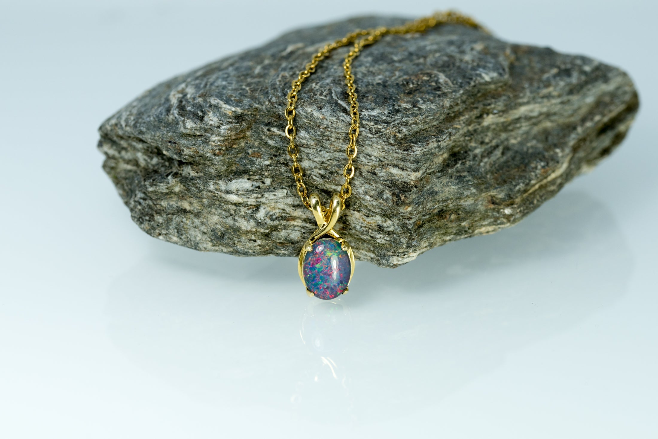Danity Australia Triplet Opal Necklace - Multi Color Opal Pendant - Genuine Australian Triplet Opal Necklace Pendant in Sterling Silver Yellow Gold Plated
