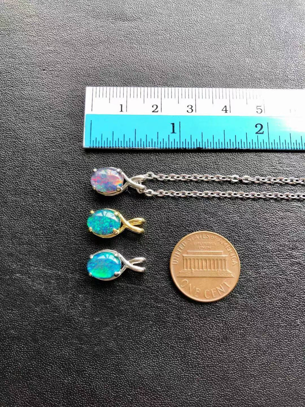 Danity Australia Triplet Opal Necklace - Green Blue Opal Pendant - Genuine Australian Triplet Opal Necklace Pendant in Sterling Silver White Gold Plated