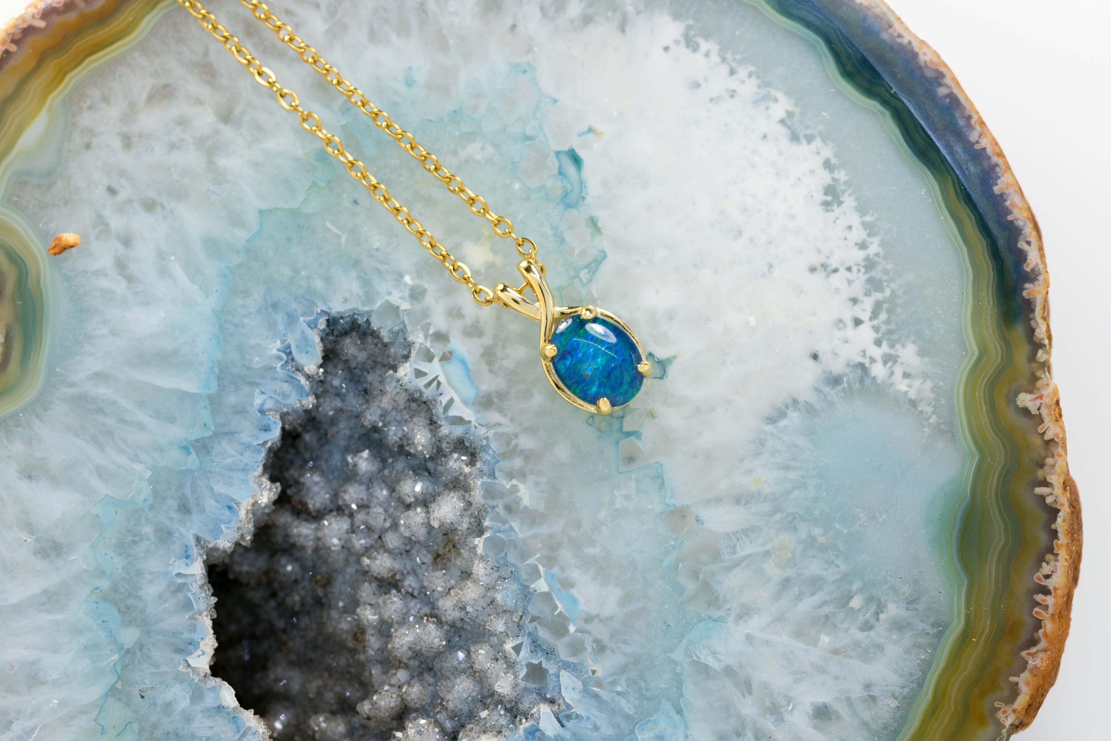 Danity Australia Triplet Opal Necklace - Green Blue Opal Pendant - Genuine Australian Triplet Opal Necklace Pendant in Sterling Silver Yellow Gold Plated