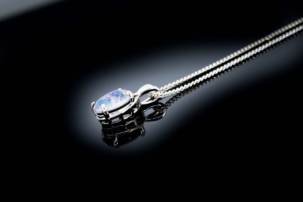 Danity Australia Triplet Opal Necklace - Multi Color Pendant - Genuine Australian Triplet Opal Necklace Pendant in Sterling Silver White Gold Plated