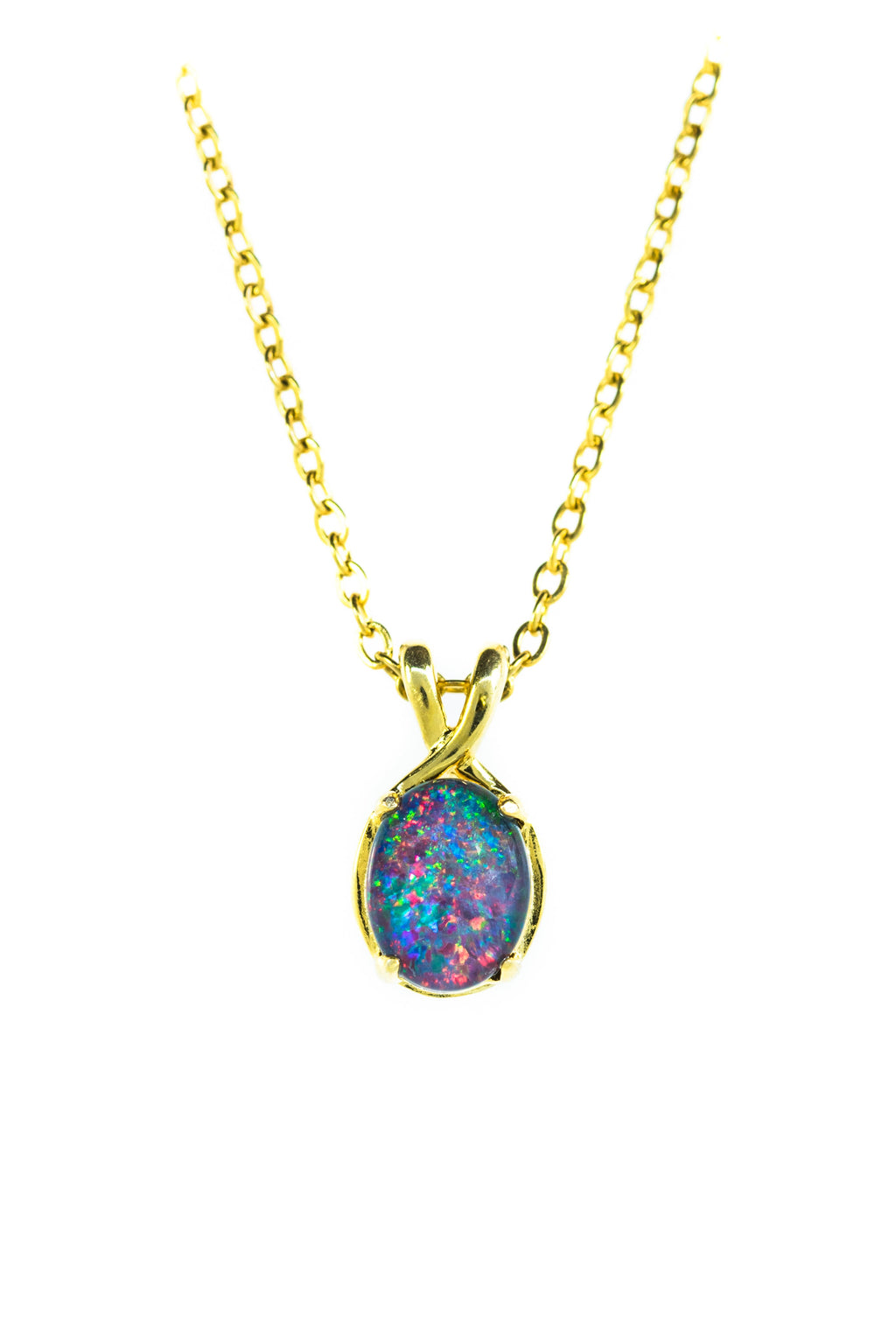 Danity Australia Triplet Opal Necklace - Multi Color Opal Pendant - Genuine Australian Triplet Opal Necklace Pendant in Sterling Silver Yellow Gold Plated