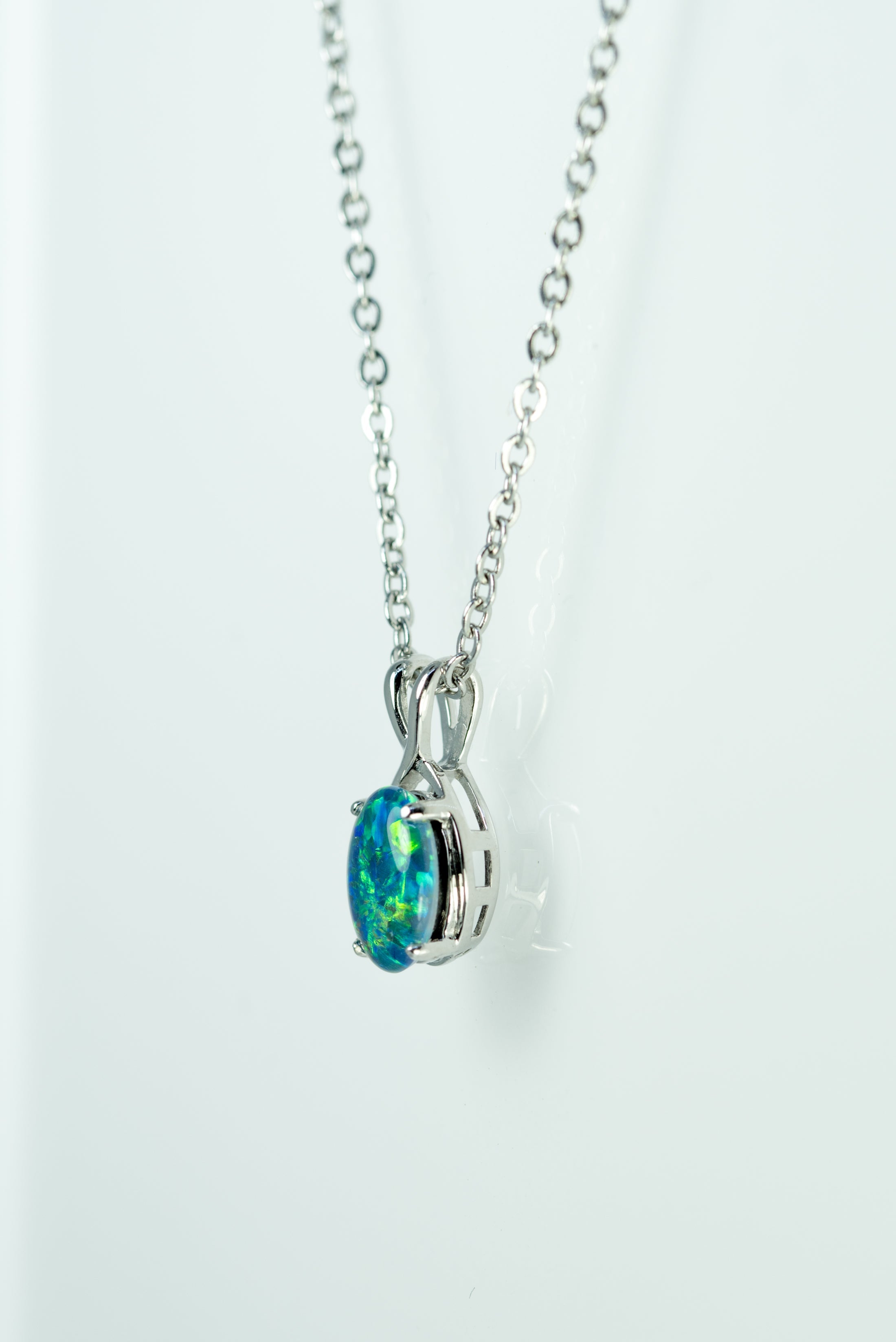 Danity Australia Triplet Opal Necklace - Green Blue Opal Pendant - Genuine Australian Triplet Opal Necklace Pendant in Sterling Silver White Gold Plated