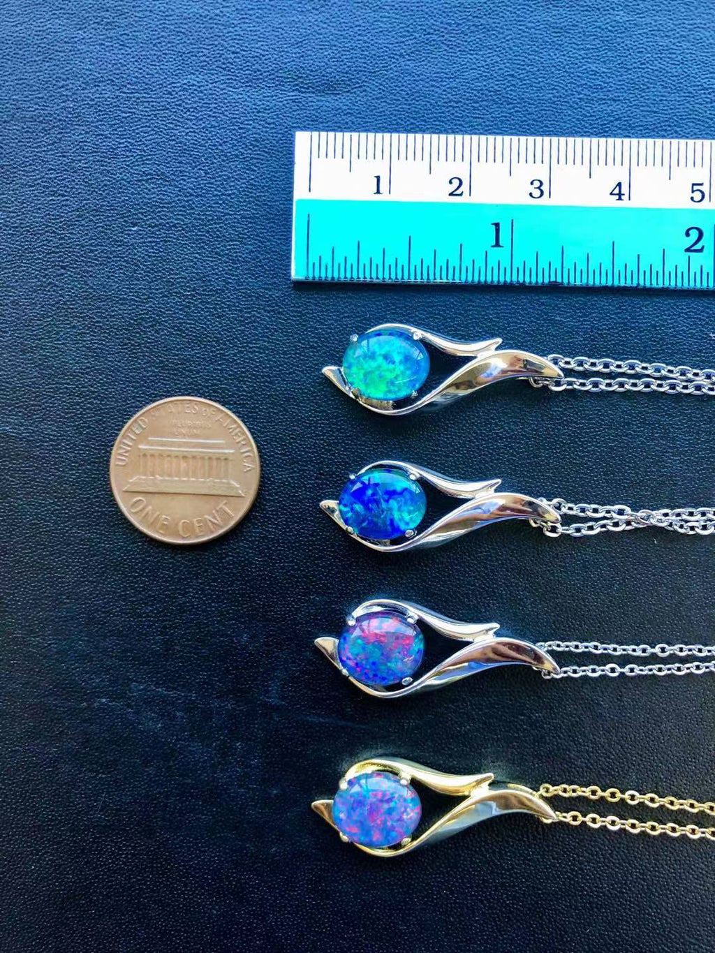 Australian Black Opal Triplet Pendant - Genuine Australian Triplet Opal Necklace - Purple Color - White Gold Plated on Sterling Silver Women's Jewelry