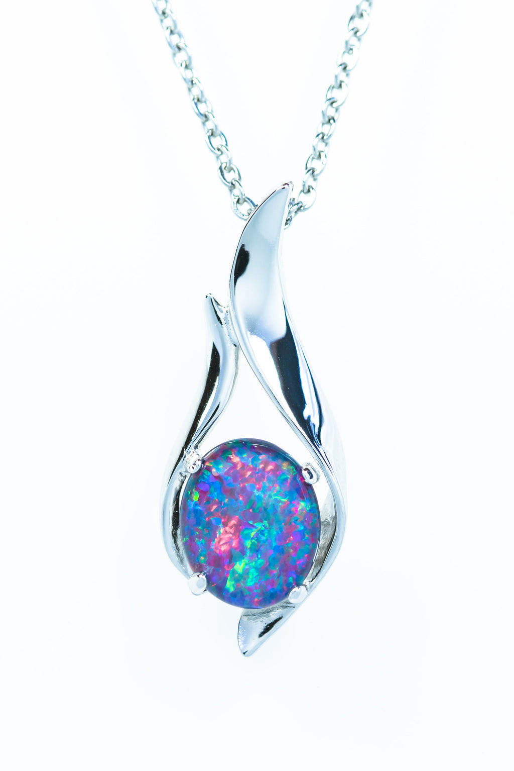 Multi Color Australian Black Opal Triplet - Genuine Australian Triplet Opal Necklace Pendant - White Gold Plated on Sterling Silver Women's Jewelry