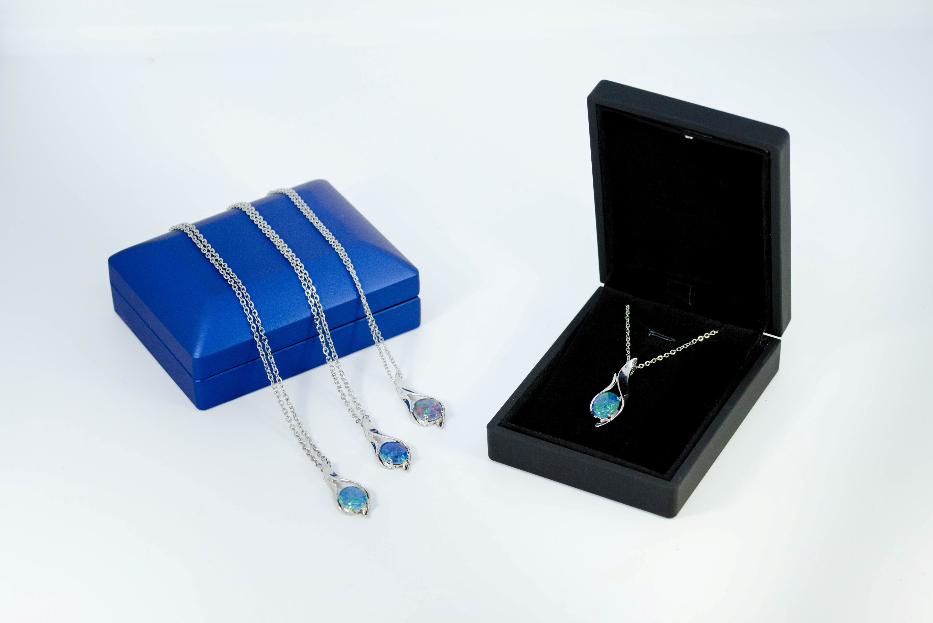 Multi Color Australian Black Opal Triplet - Genuine Australian Triplet Opal Necklace Pendant - White Gold Plated on Sterling Silver Women's Jewelry