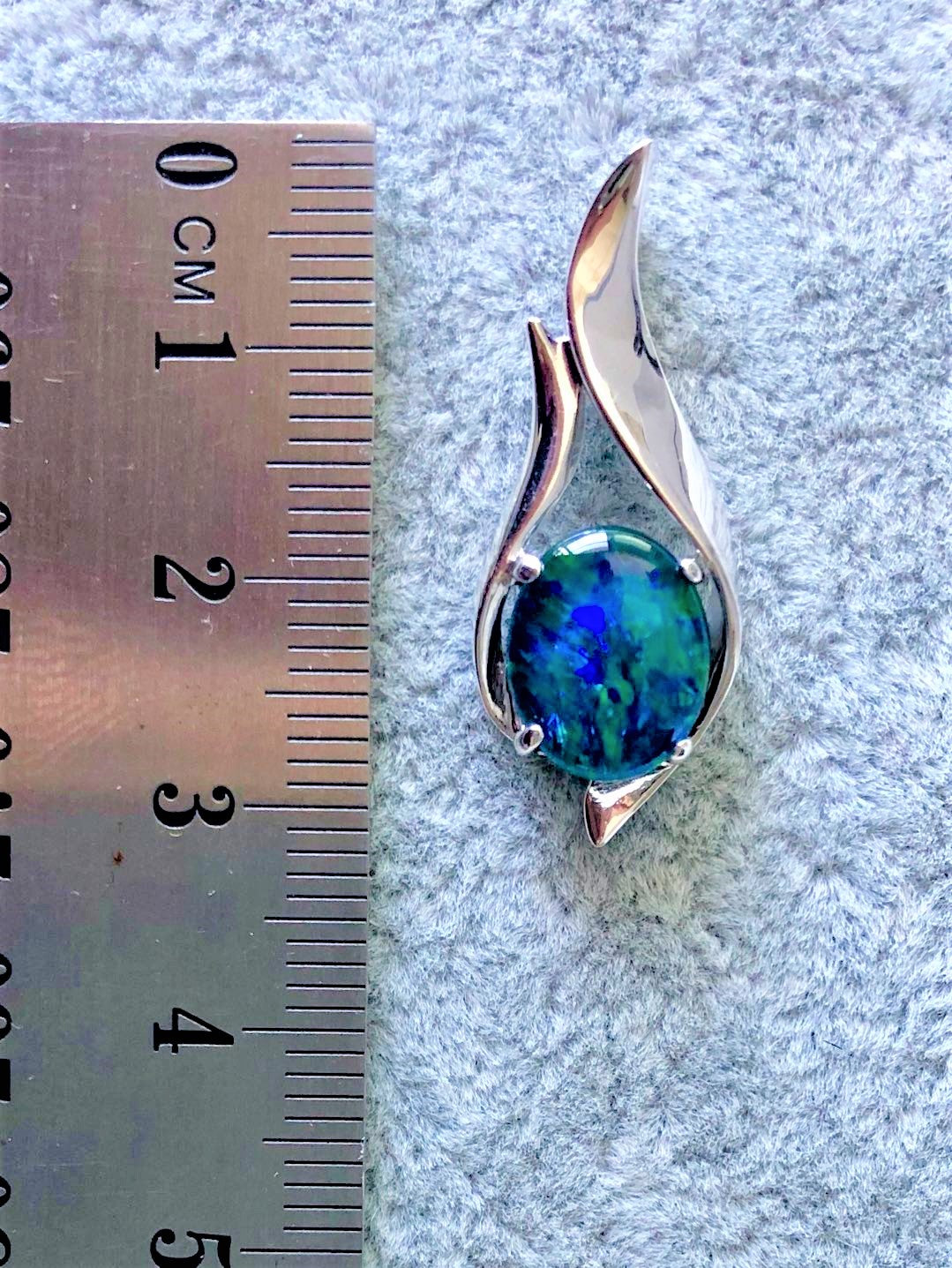 Australian Black Opal Triplet in Ocean Blue Color - Genuine Australian Triplet Opal Necklace Pendant - Elegant Design - White Gold Plated on Sterling Silver Women's Jewelry
