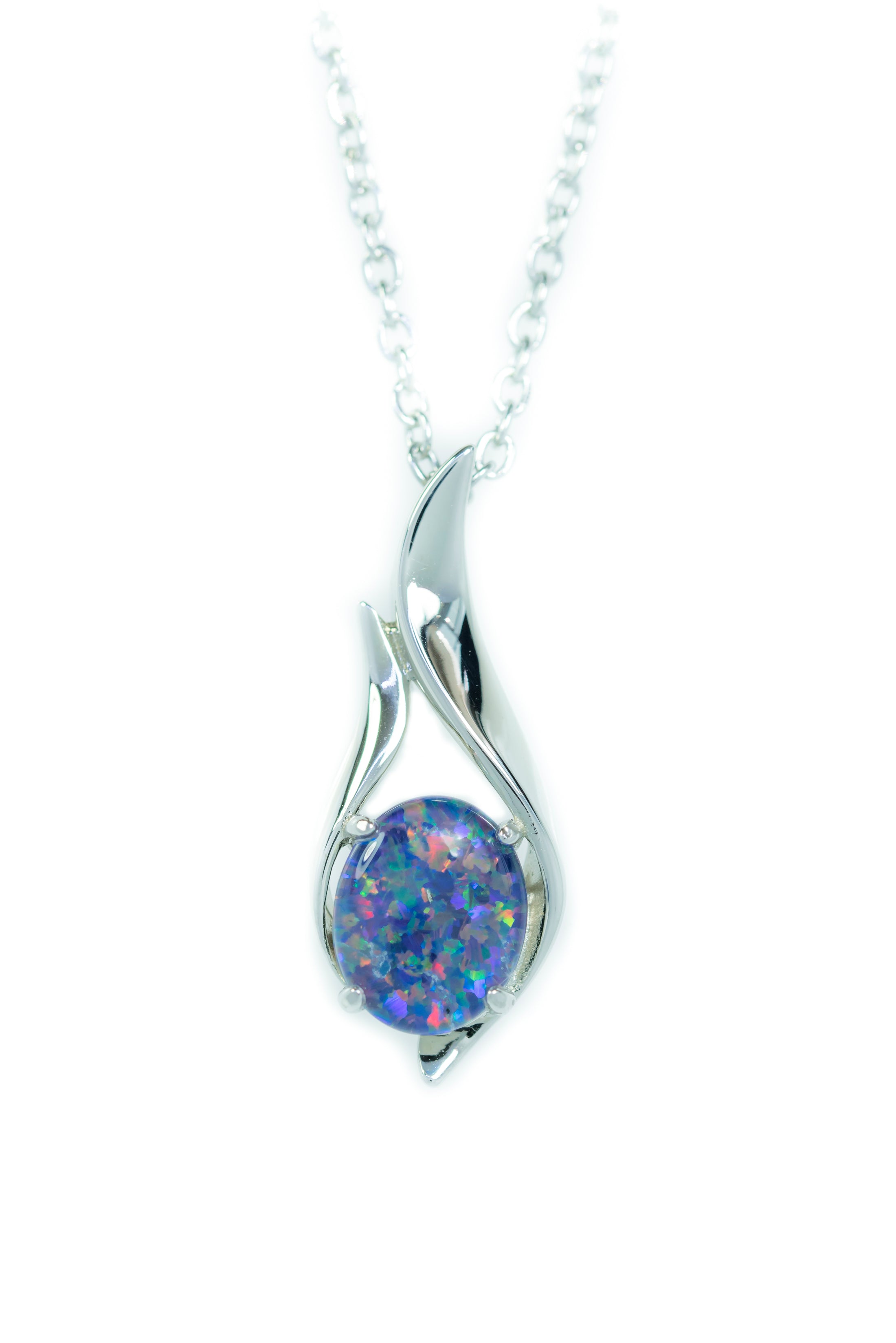 Australian Black Opal Triplet Pendant - Genuine Australian Triplet Opal Necklace - Purple Color - White Gold Plated on Sterling Silver Women's Jewelry