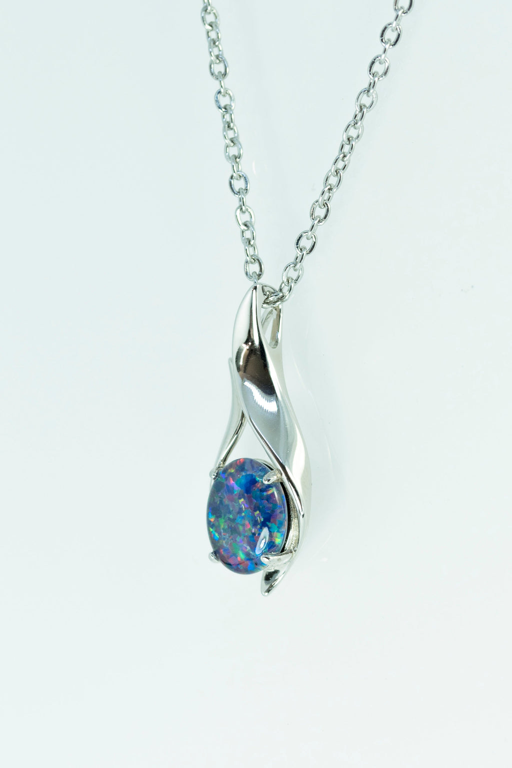 Australian Black Opal Triplet - Genuine Australian Triplet Opal Necklace Pendant - White Gold Plated on Sterling Silver Women's Jewelry
