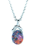 Australian Triplet Opal - Multi Color Fiery Opal Necklace - Genuine Australian Triplet Opal Necklace Pendant in Sterling Silver White Gold Plated