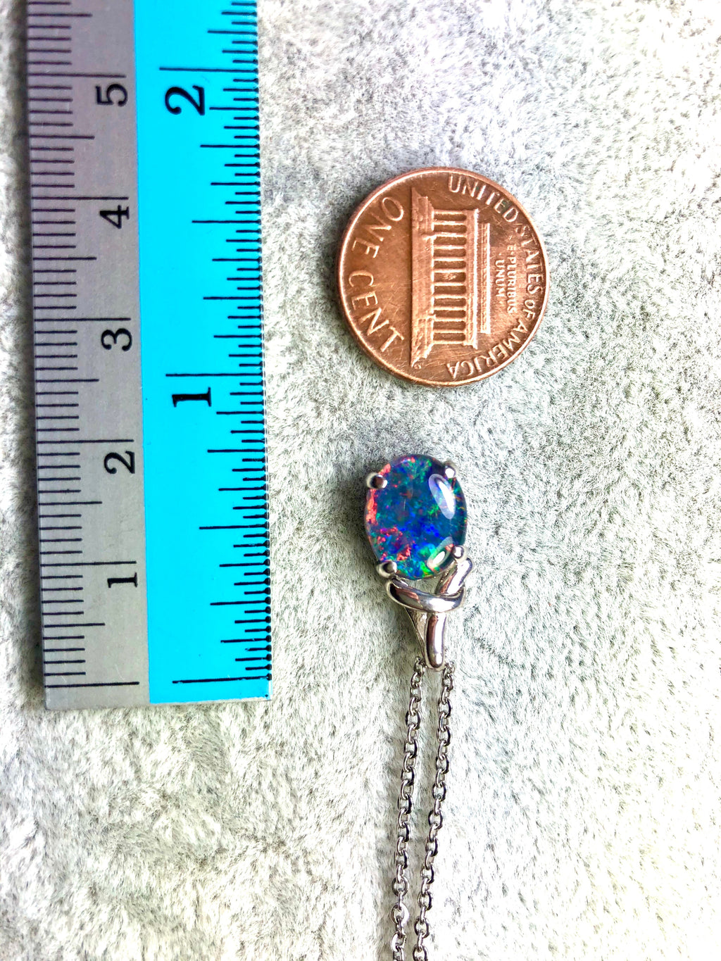 Australian Triplet Opal - Multi Color Fiery Opal Necklace - Genuine Australian Triplet Opal Necklace Pendant in Sterling Silver White Gold Plated