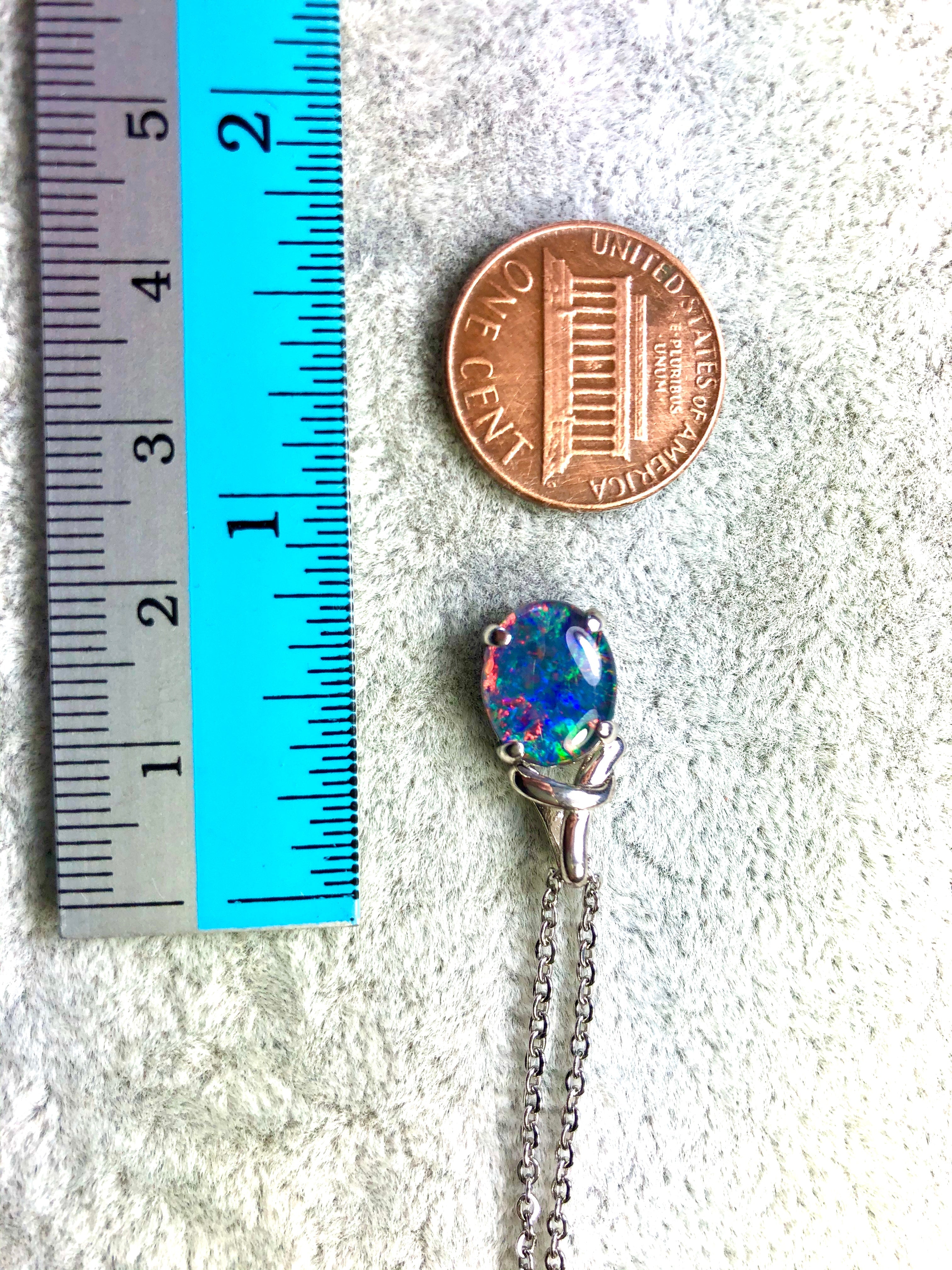 Australian Triplet Opal - Multi Color Fiery Opal Necklace - Genuine Australian Triplet Opal Necklace Pendant in Sterling Silver White Gold Plated