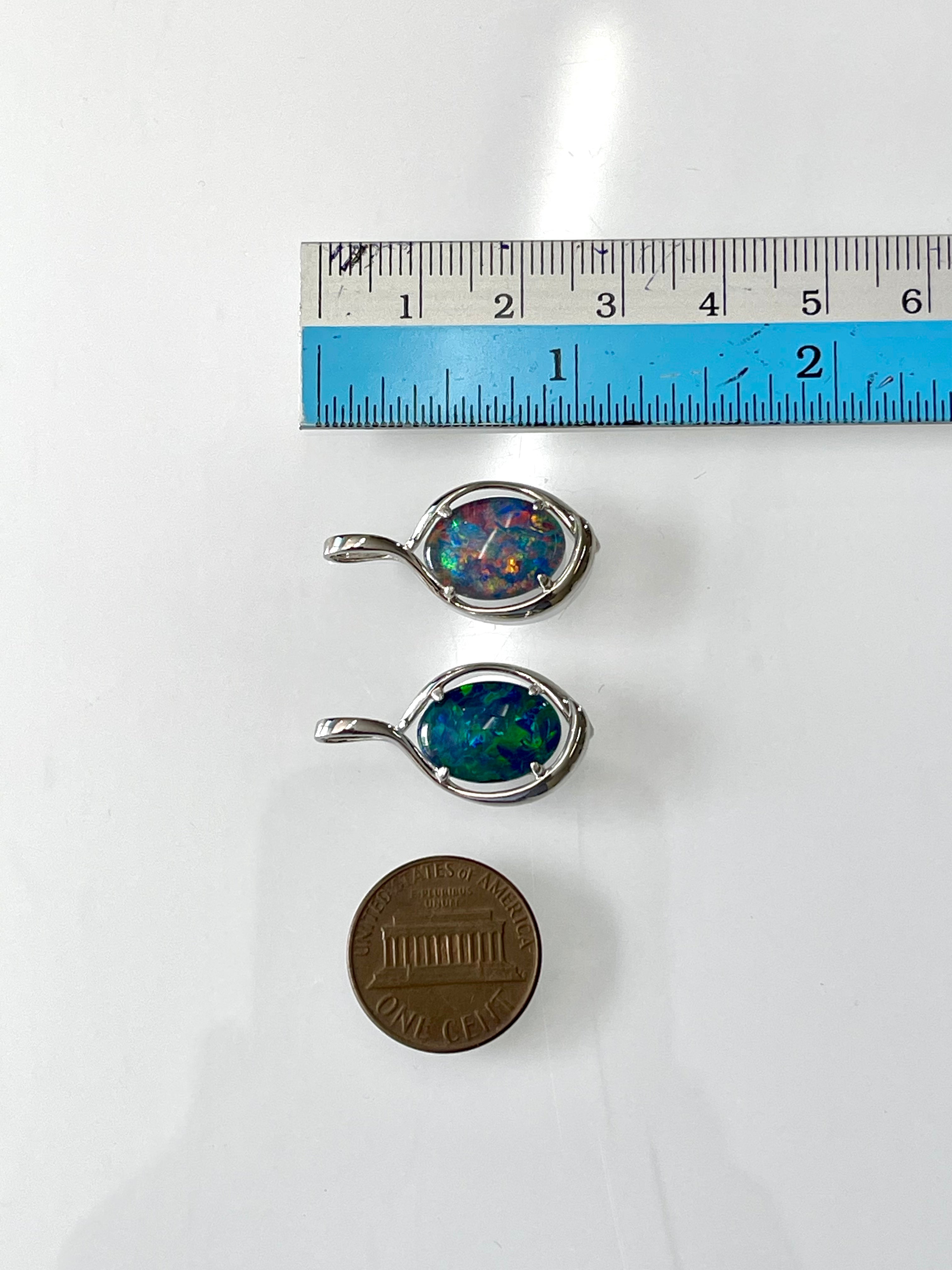 Australian Black Opal Triplet 14x10 mm - Large Genuine Australian Triplet Opal Necklace Pendant - White Gold Plated on Sterling Silver - Blue Green Color