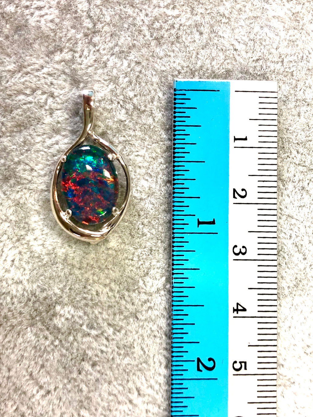 Australian Black Opal Triplet 14x10 mm - Large Genuine Australian Triplet Opal Necklace Pendant - White Gold Plated on Sterling Silver - Multi Color