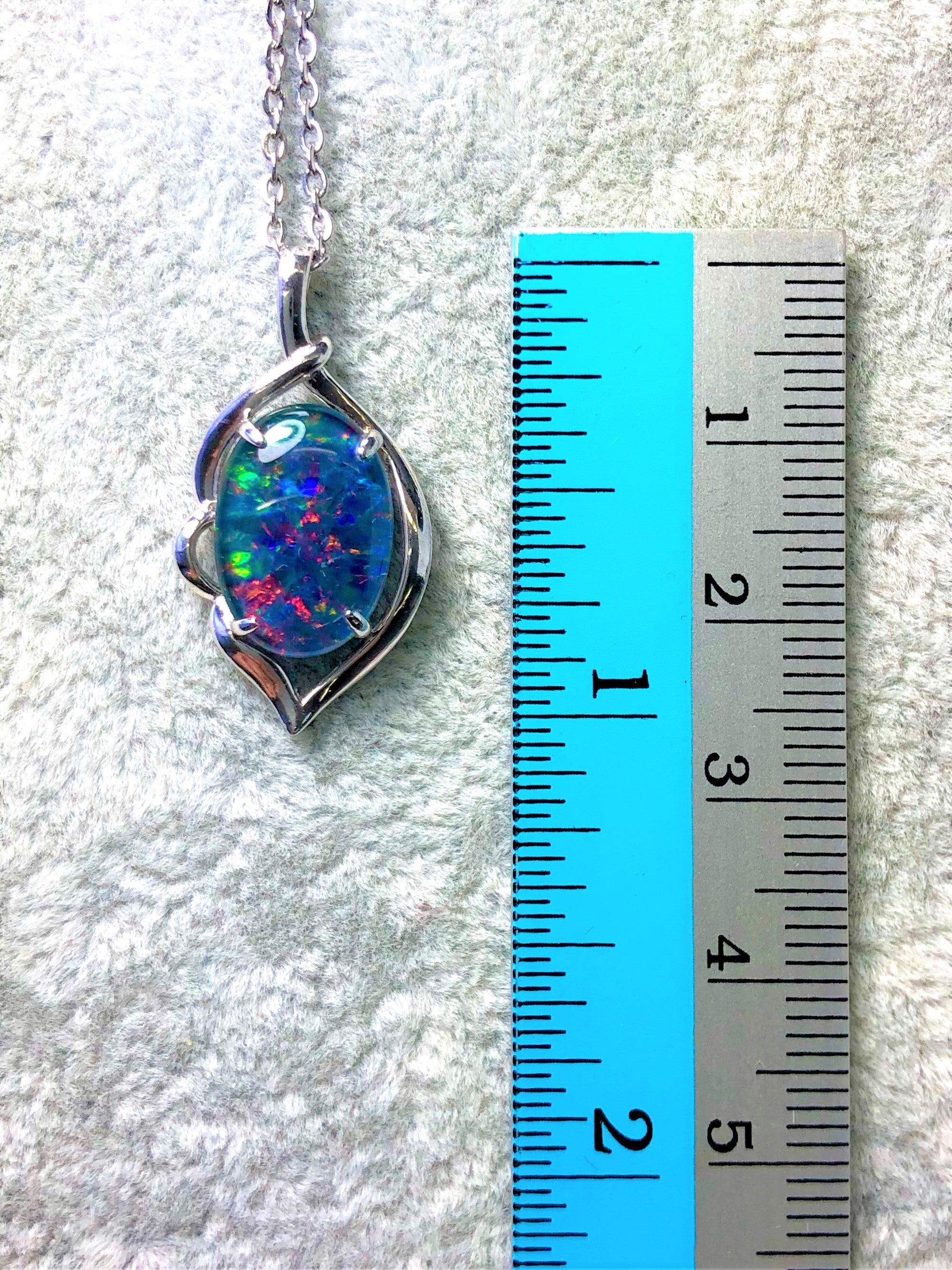 Australian Black Opal Triplet - Genuine 14X10mm Australian Triplet Opal Stone Necklace Pendant - Multi Color - White Gold Plated on Sterling Silver Women's Jewelry