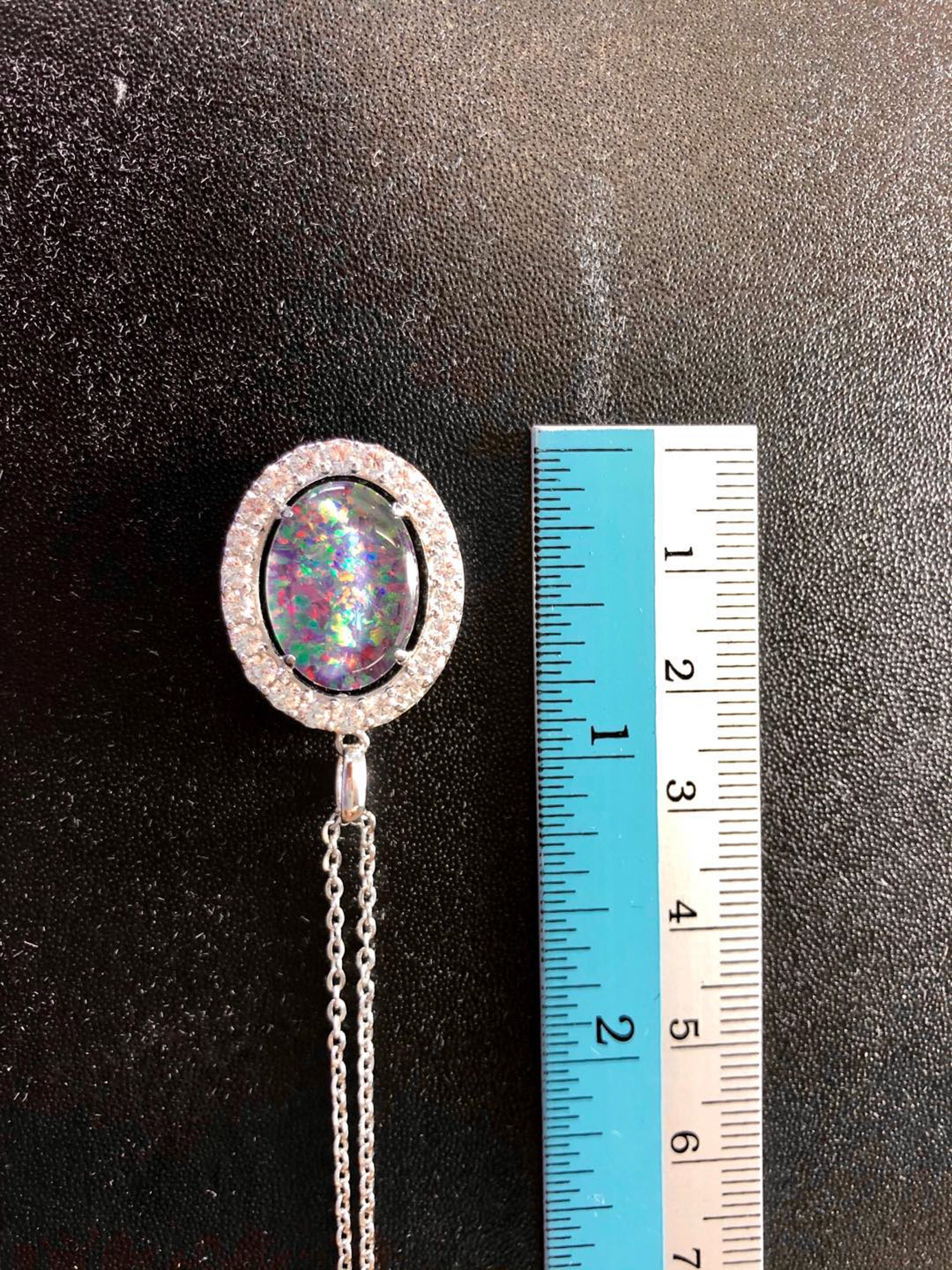 Luxury Australian Triplet Opal Jewelry - Halo Cluster Multi Color Fire Opal Necklace - Genuine Australian Triplet Opal Pendant in Sterling Silver White Gold Plated