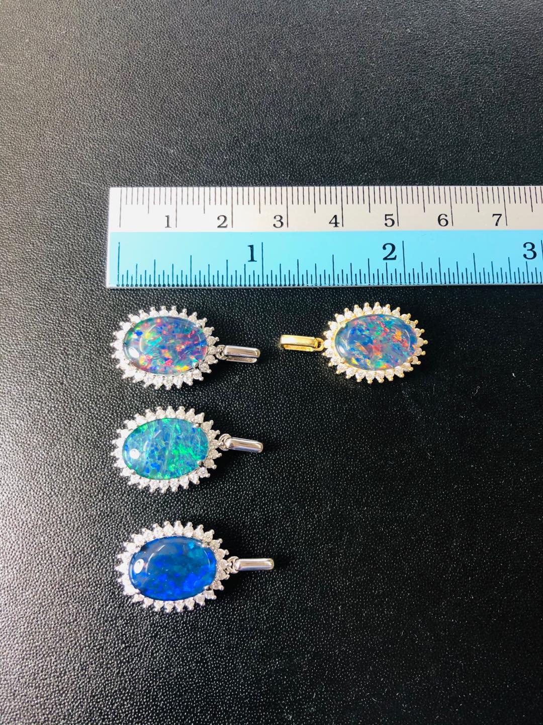 Australian Opal Halo Cluster Luxury Design - Multi Color Fire Opal Necklace - Genuine Australian Triplet Opal Necklace Pendant in Sterling Silver White Gold Plated