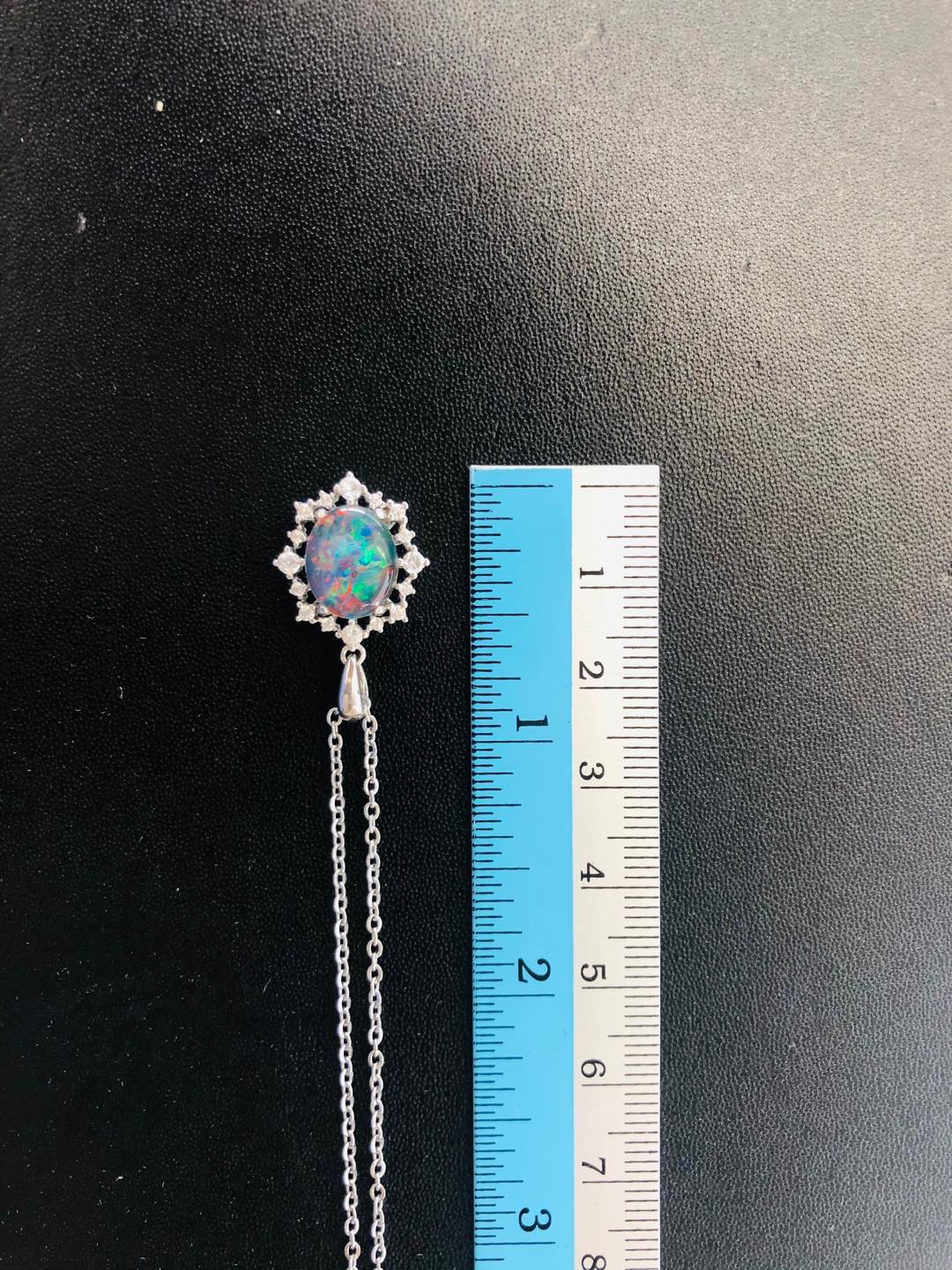 Halo Cluster Multi Color Fire Opal Necklace - Genuine Australian Triplet Opal Necklace Pendant in Sterling Silver White Gold Plated for Women