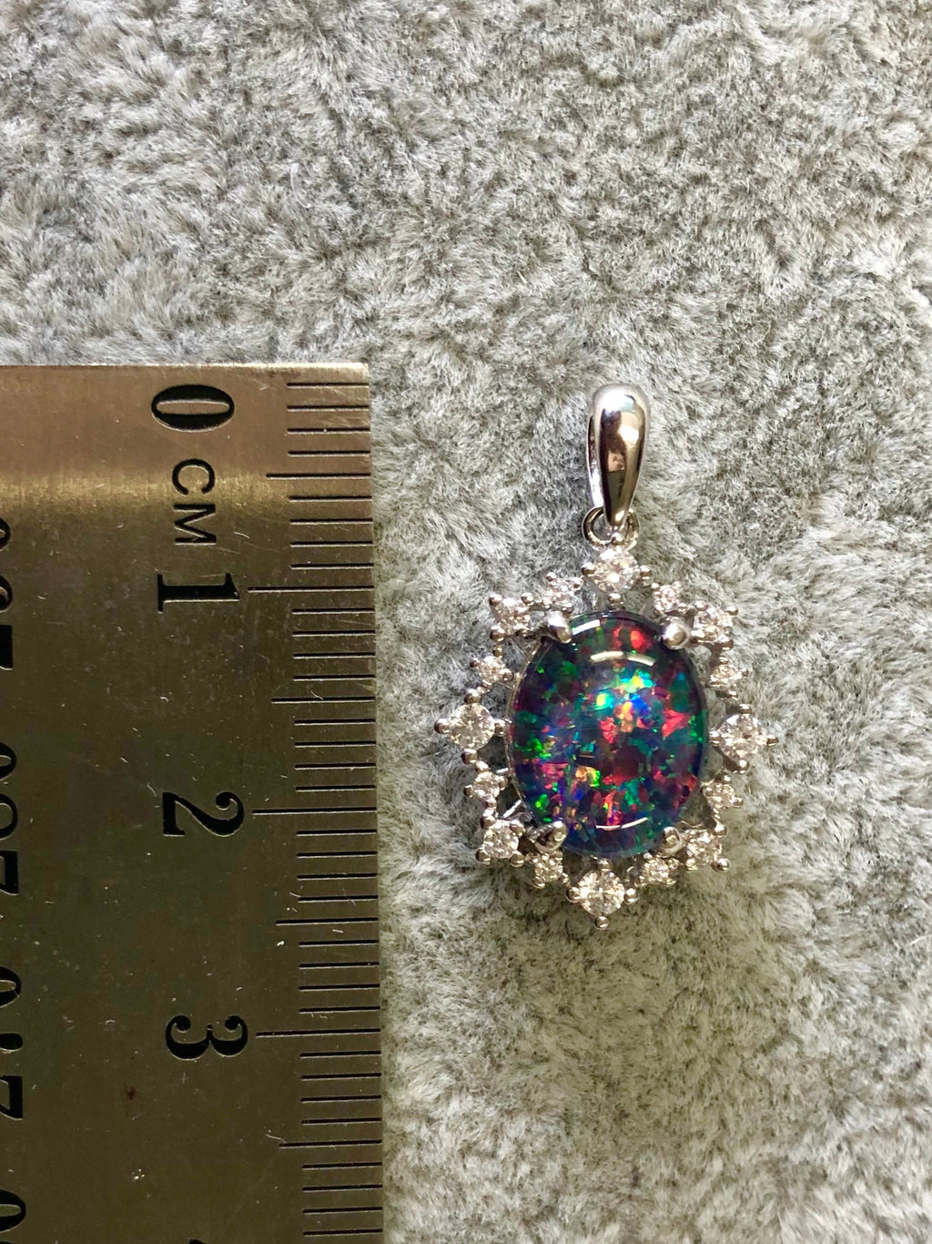 Halo Cluster Multi Color Fire Opal Necklace - Genuine Australian Triplet Opal Necklace Pendant in Sterling Silver White Gold Plated for Women